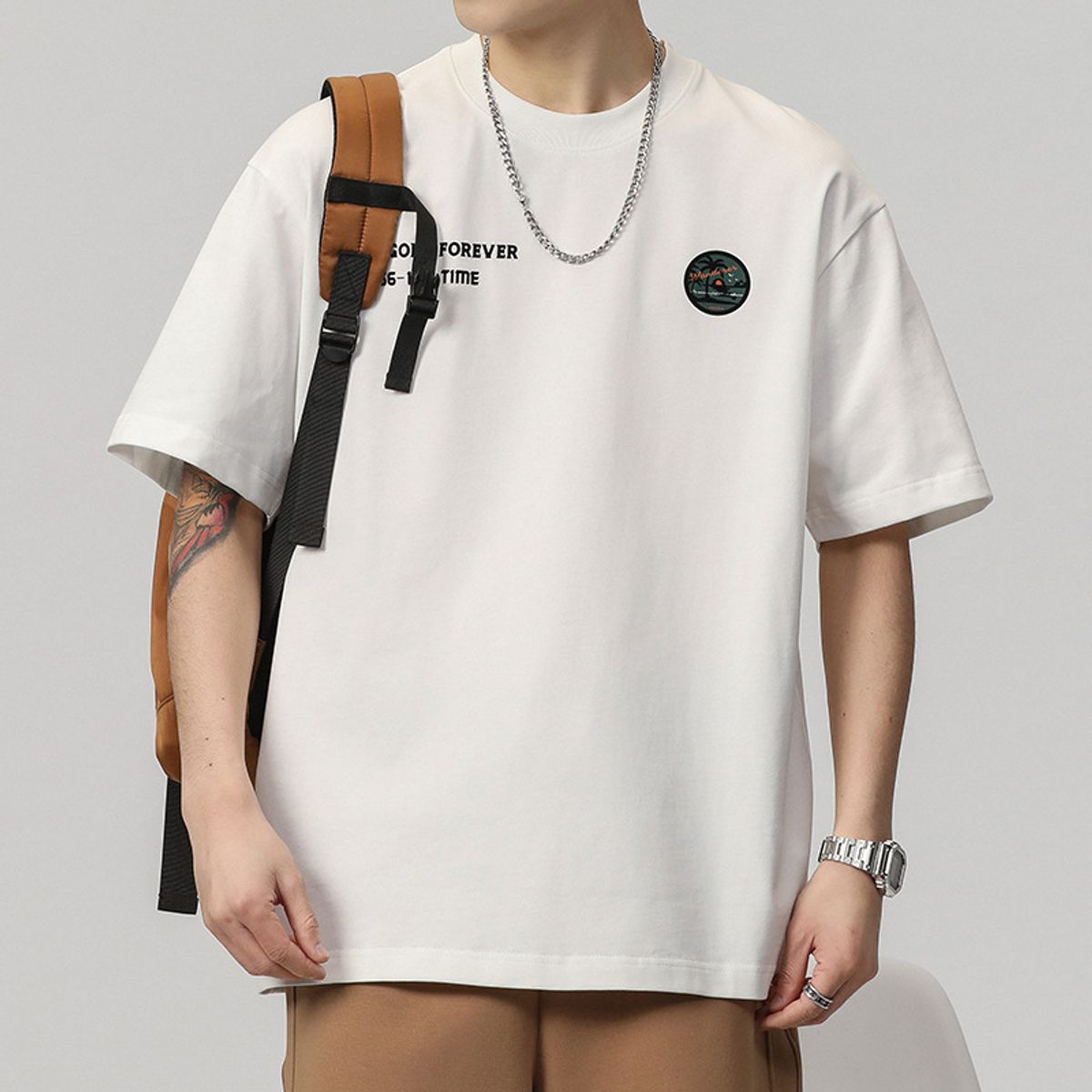 TIOZONEY - Polera Manga Corta 100 Algodón Slim Fit Hombre