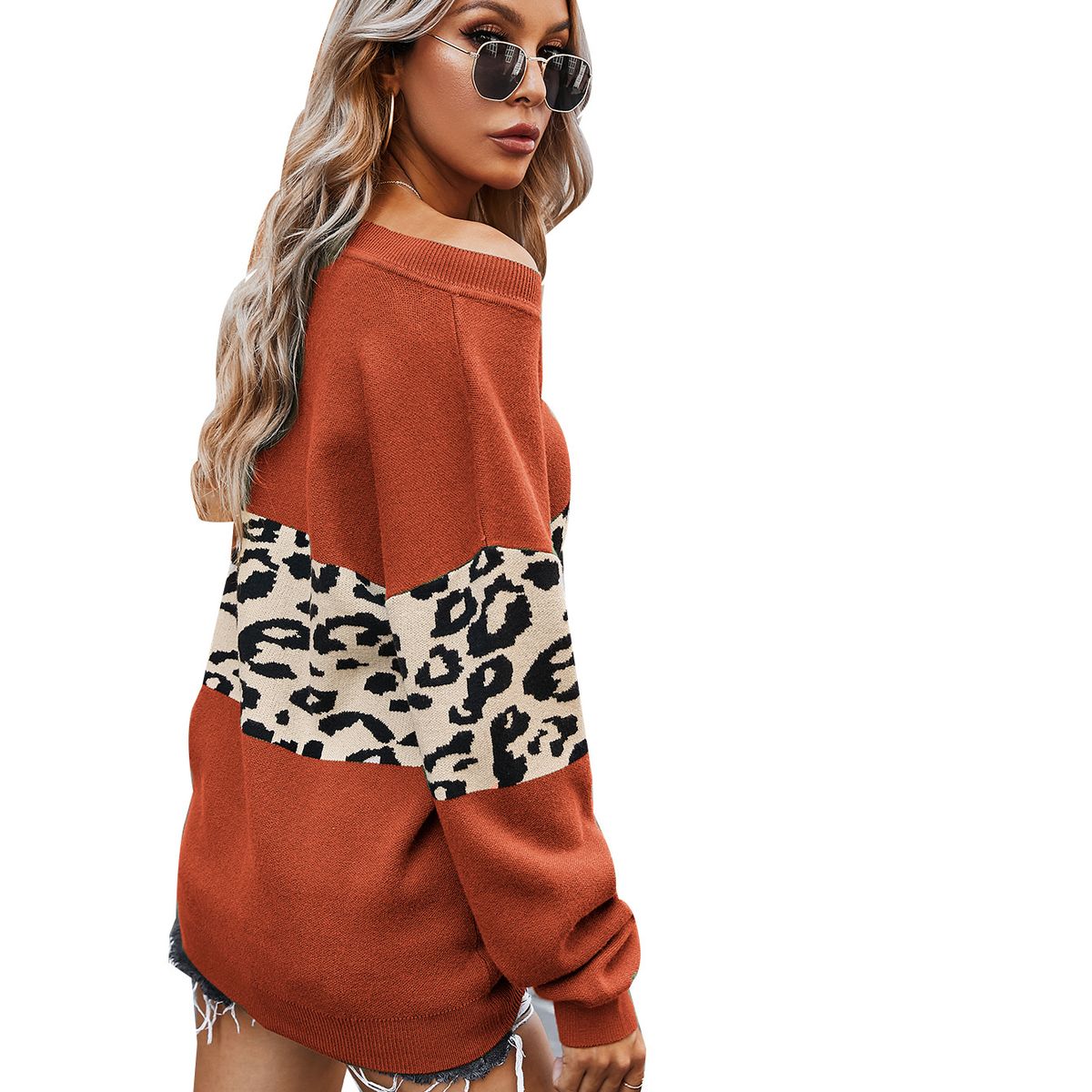 TIOZONEY - Sweater Mujer leopardo - Naranjo