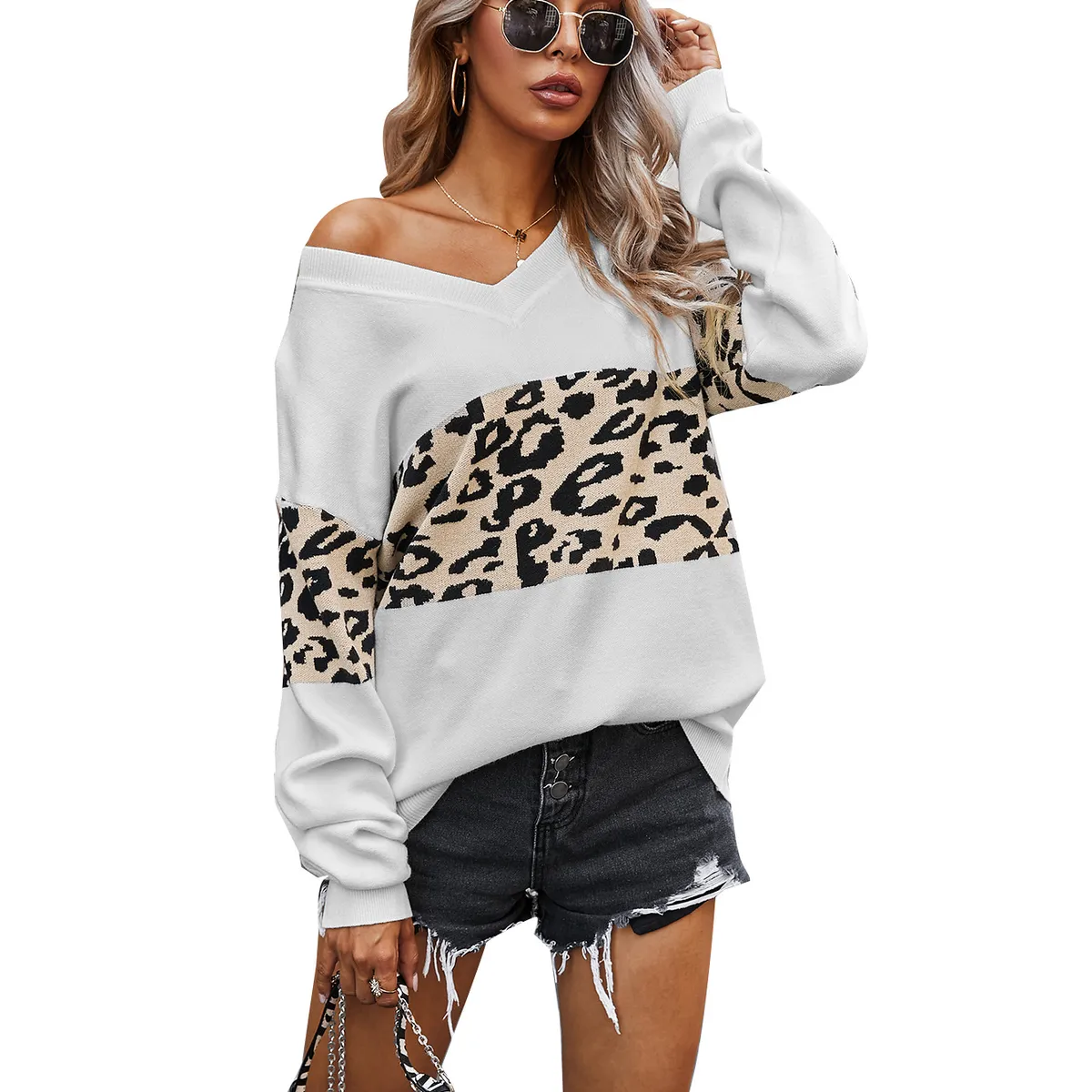 TIOZONEY - Sweater Mujer leopardo - Blanco