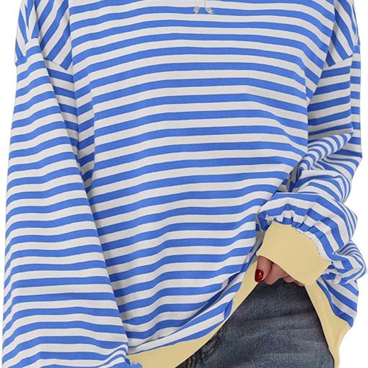 TIOZONEY - Sudadera a rayas para mujeres - Azul