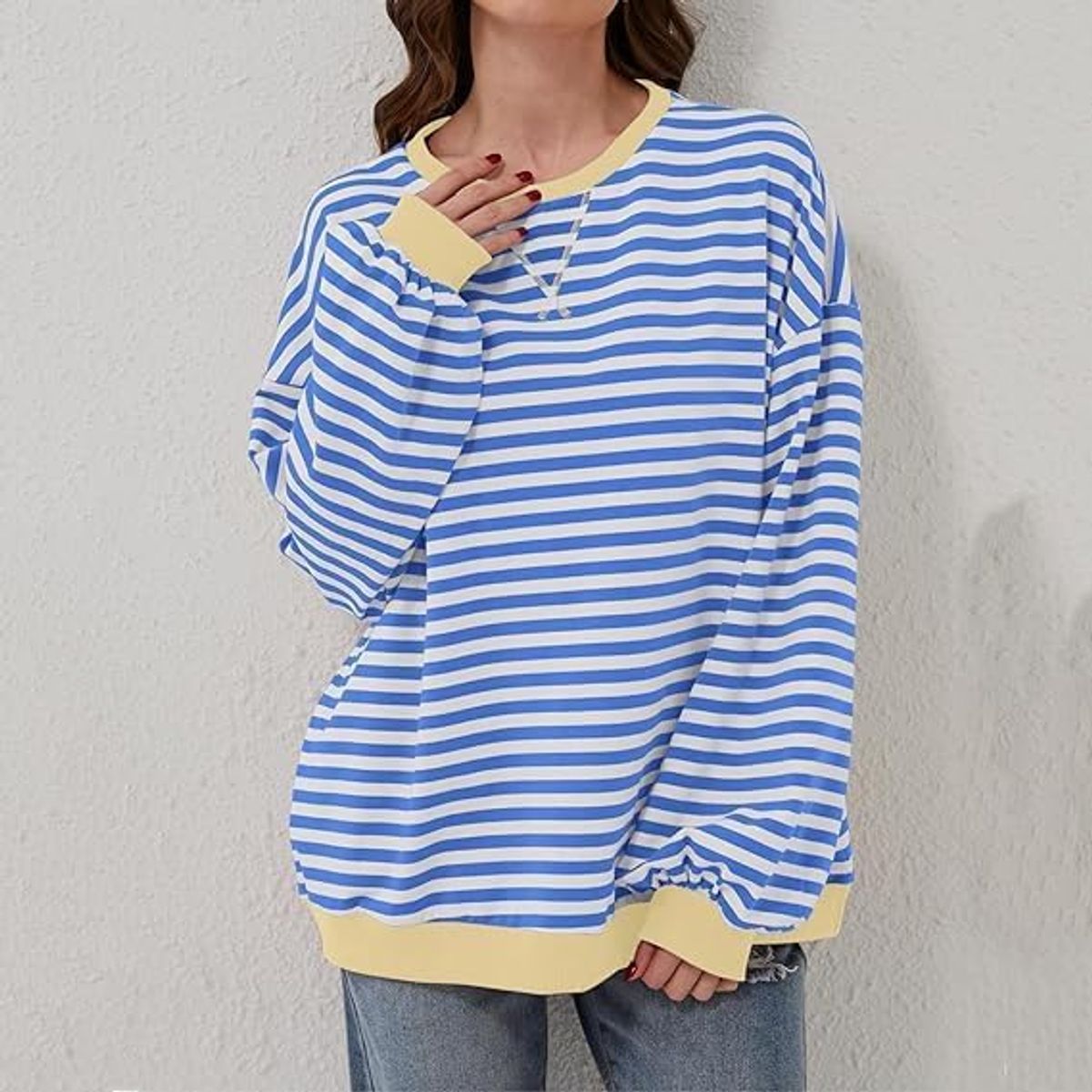 TIOZONEY - Sudadera a rayas para mujeres - Azul