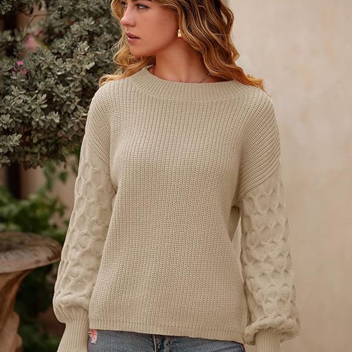 TIOZONEY - Suéter casual de manga larga - Beige