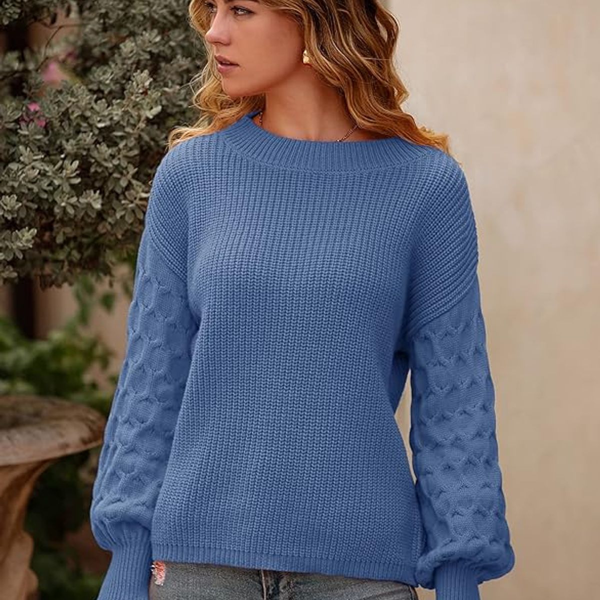 TIOZONEY - Suéter casual de manga larga - Azul