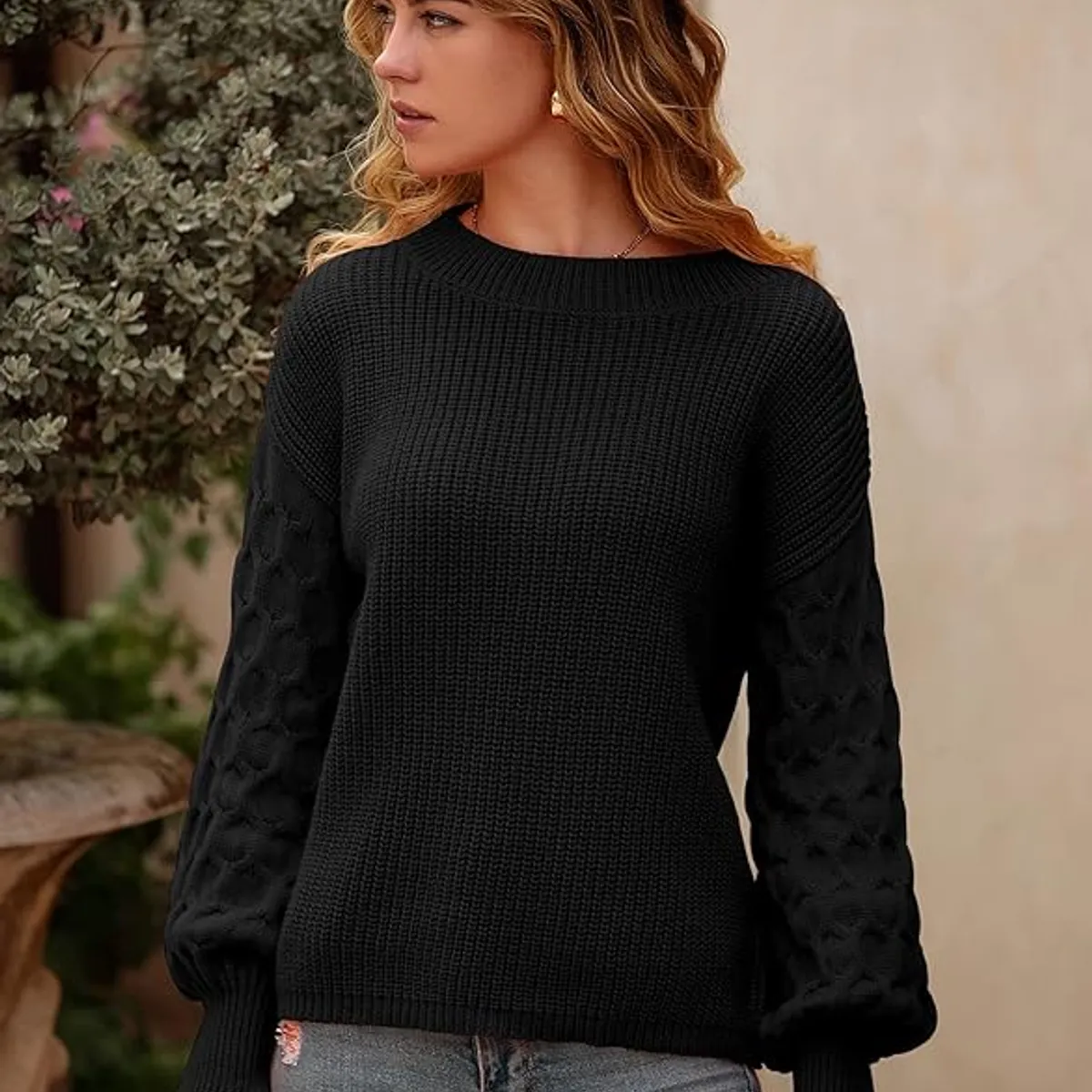 TIOZONEY - Suéter casual de manga larga - Negro