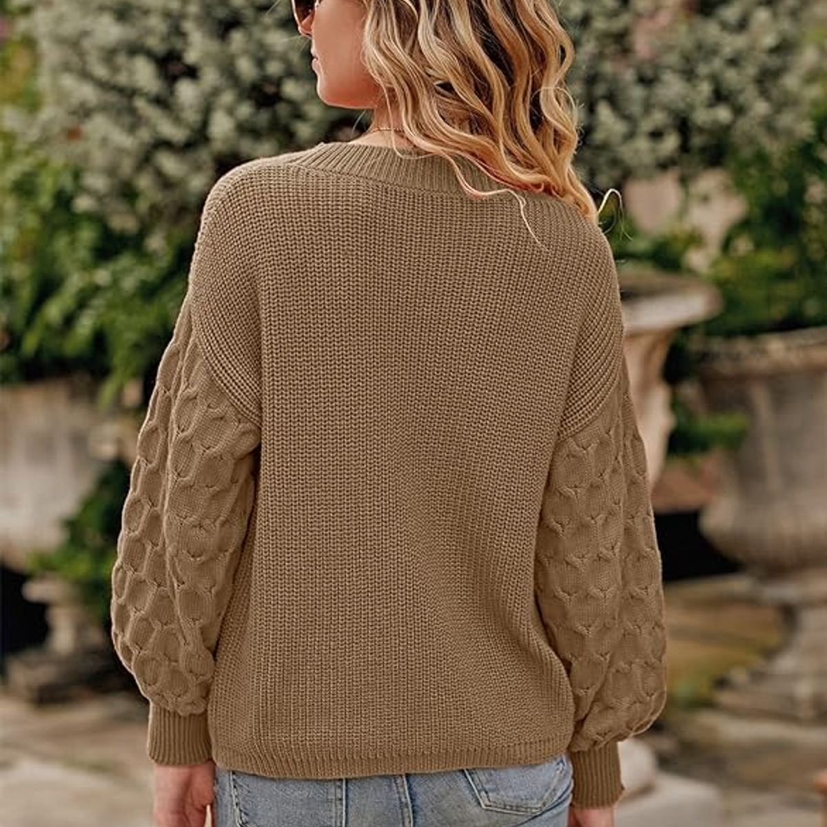 TIOZONEY - Suéter casual de manga larga - Marrón