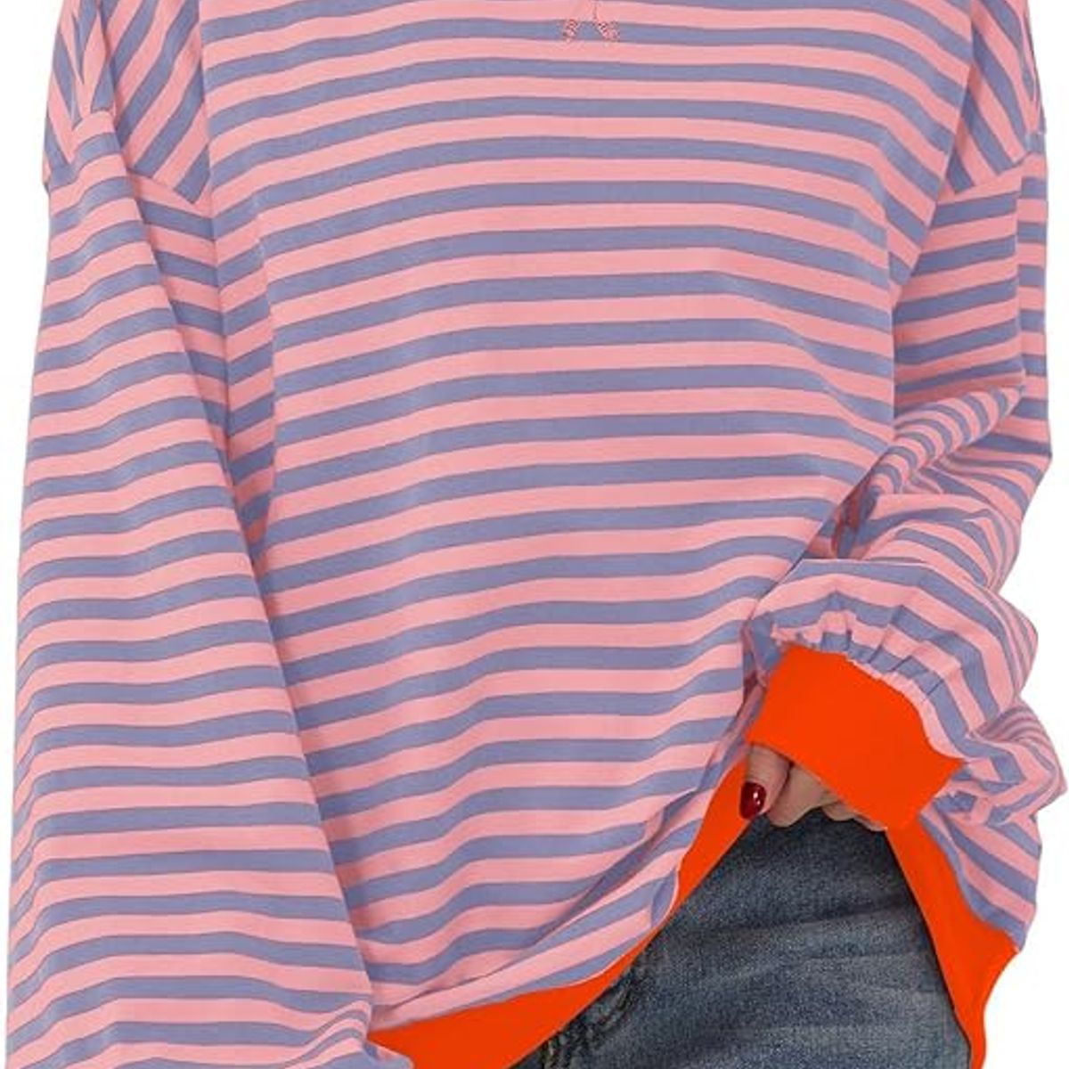 TIOZONEY - Sudadera a rayas para mujeres - Rosado