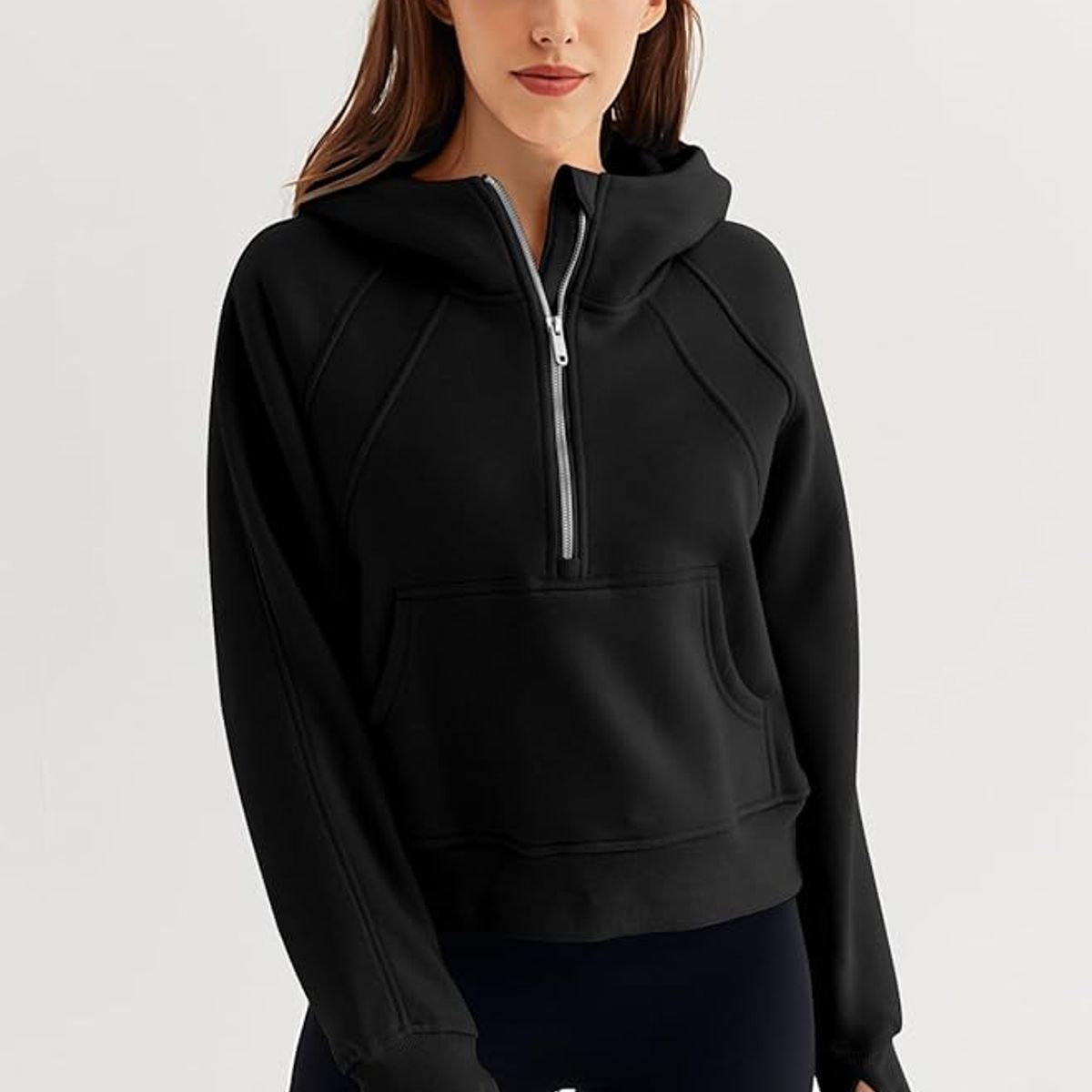 TIOZONEY - Sudadera corta con capucha para mujer - Negro