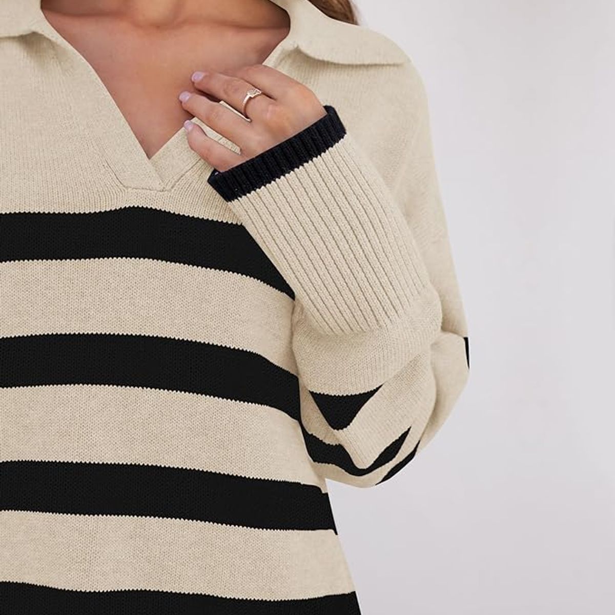 TIOZONEY - Suéteres a rayas para mujer - Beige