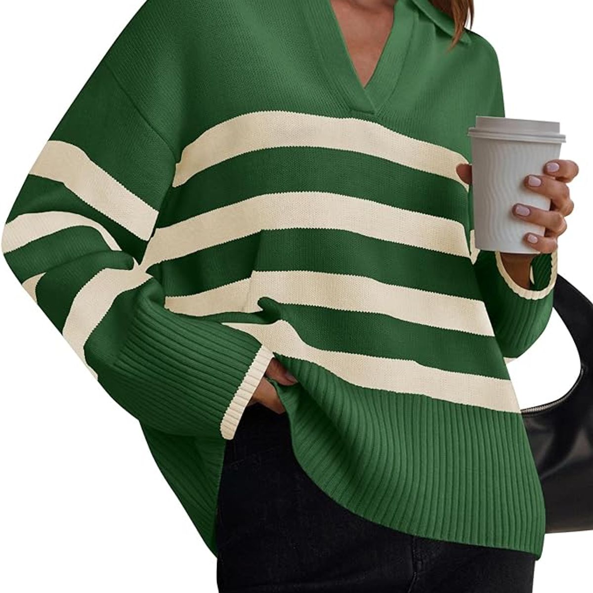 TIOZONEY - Suéteres a rayas para mujer - Verde