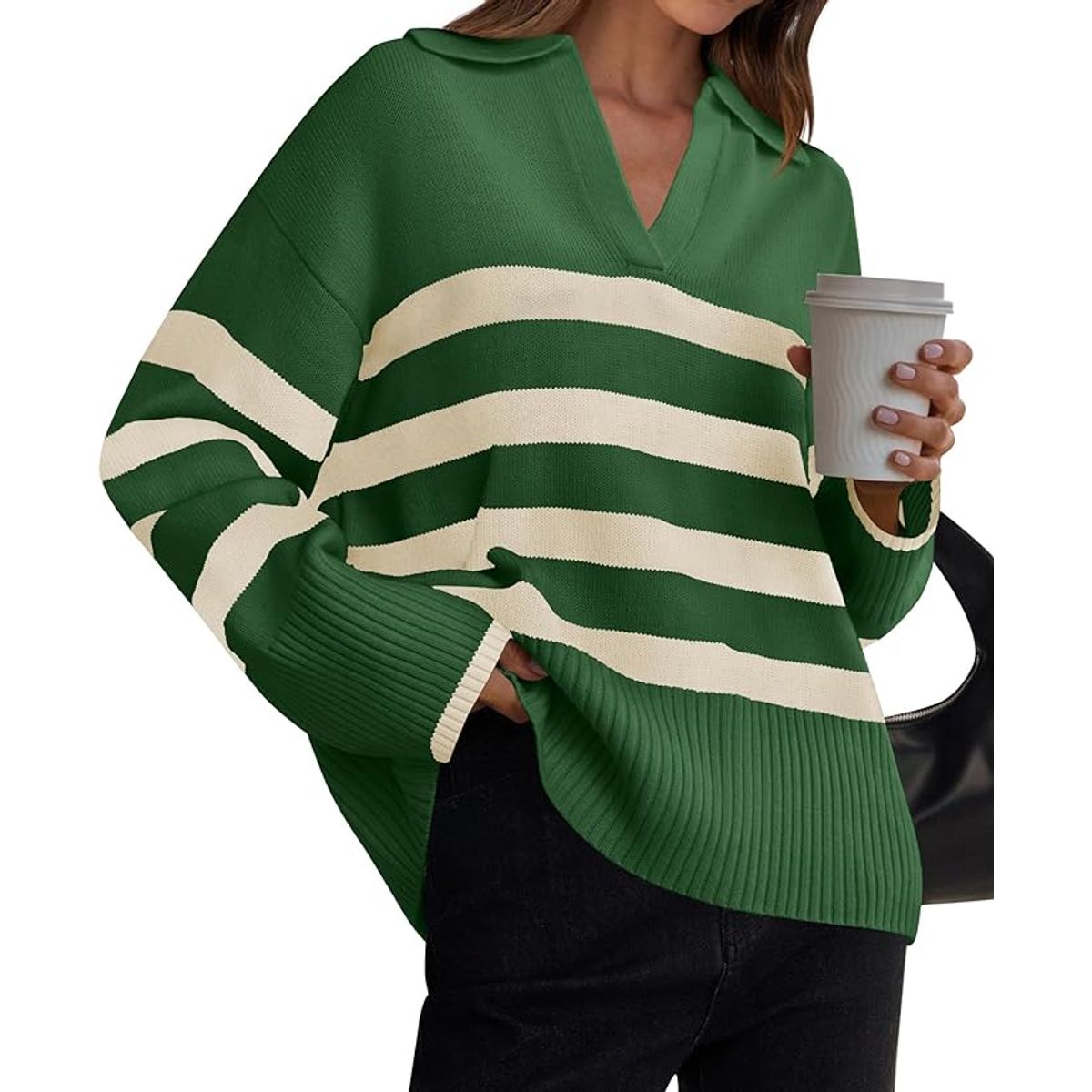 TIOZONEY - Suéteres a rayas para mujer - Verde