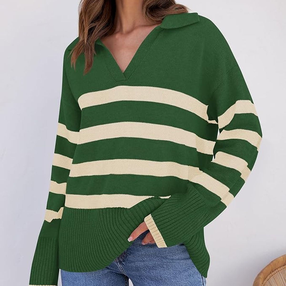 TIOZONEY - Suéteres a rayas para mujer - Verde