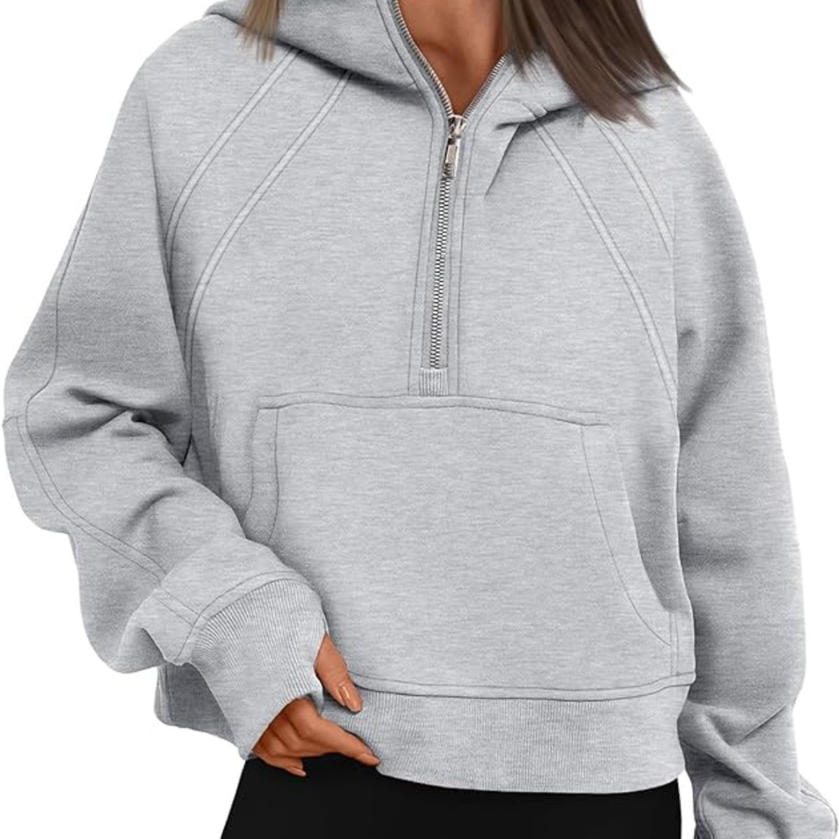 TIOZONEY - Sudadera corta con capucha para mujer - Gris