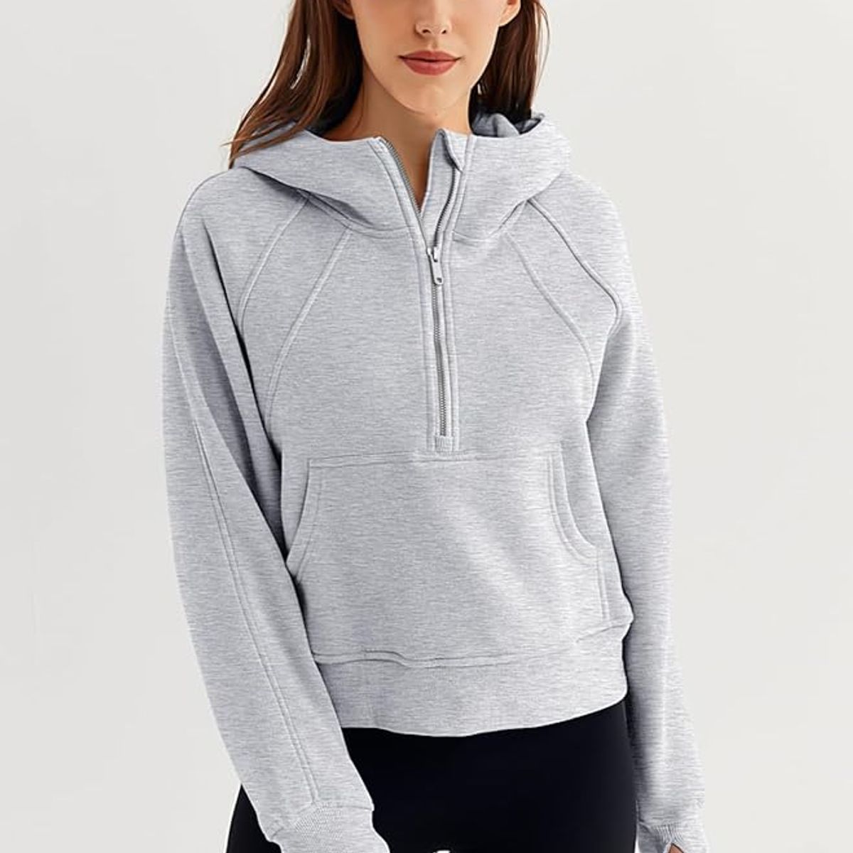 TIOZONEY - Sudadera corta con capucha para mujer - Gris