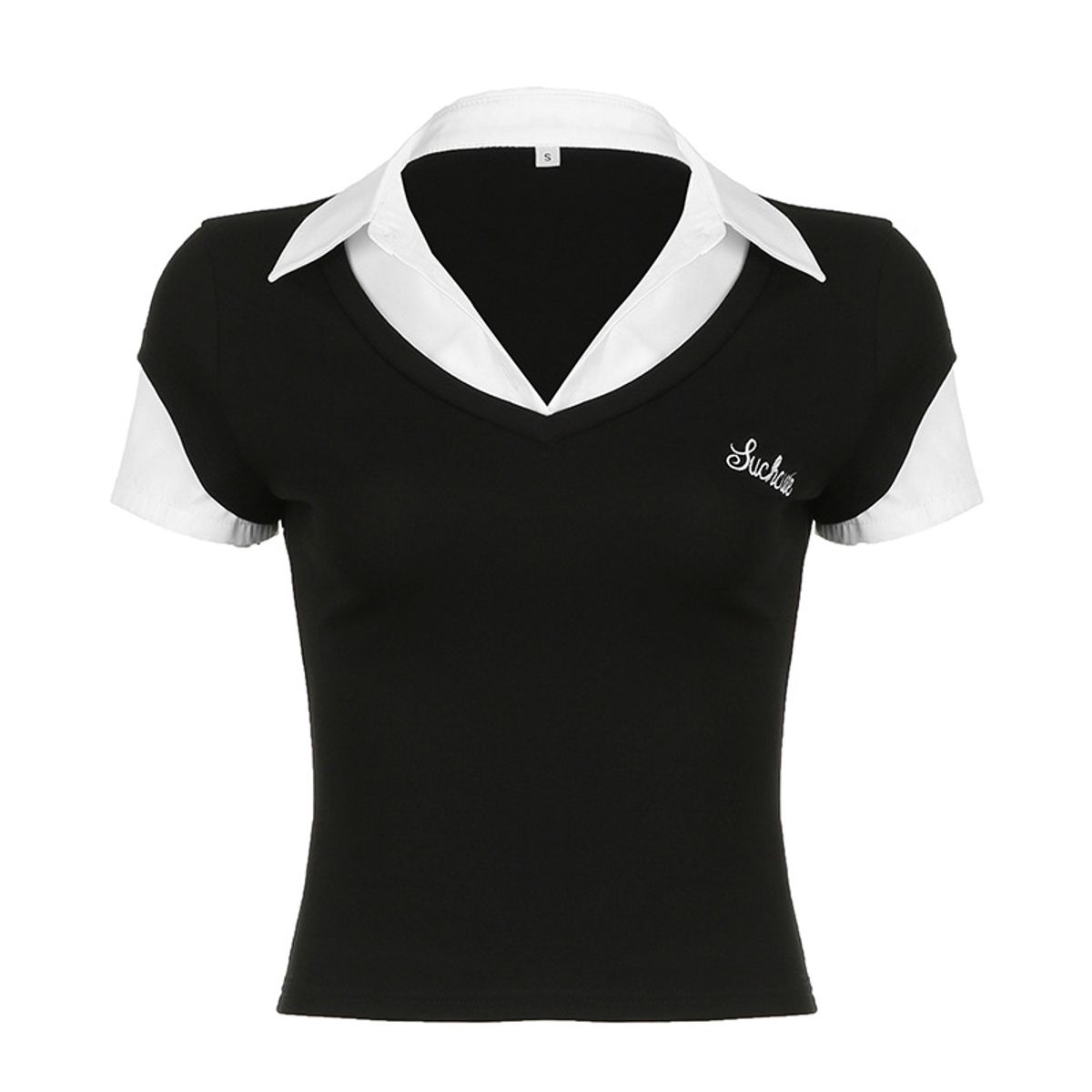 TIOZONEY - Blusa corta para mujeres - Negro