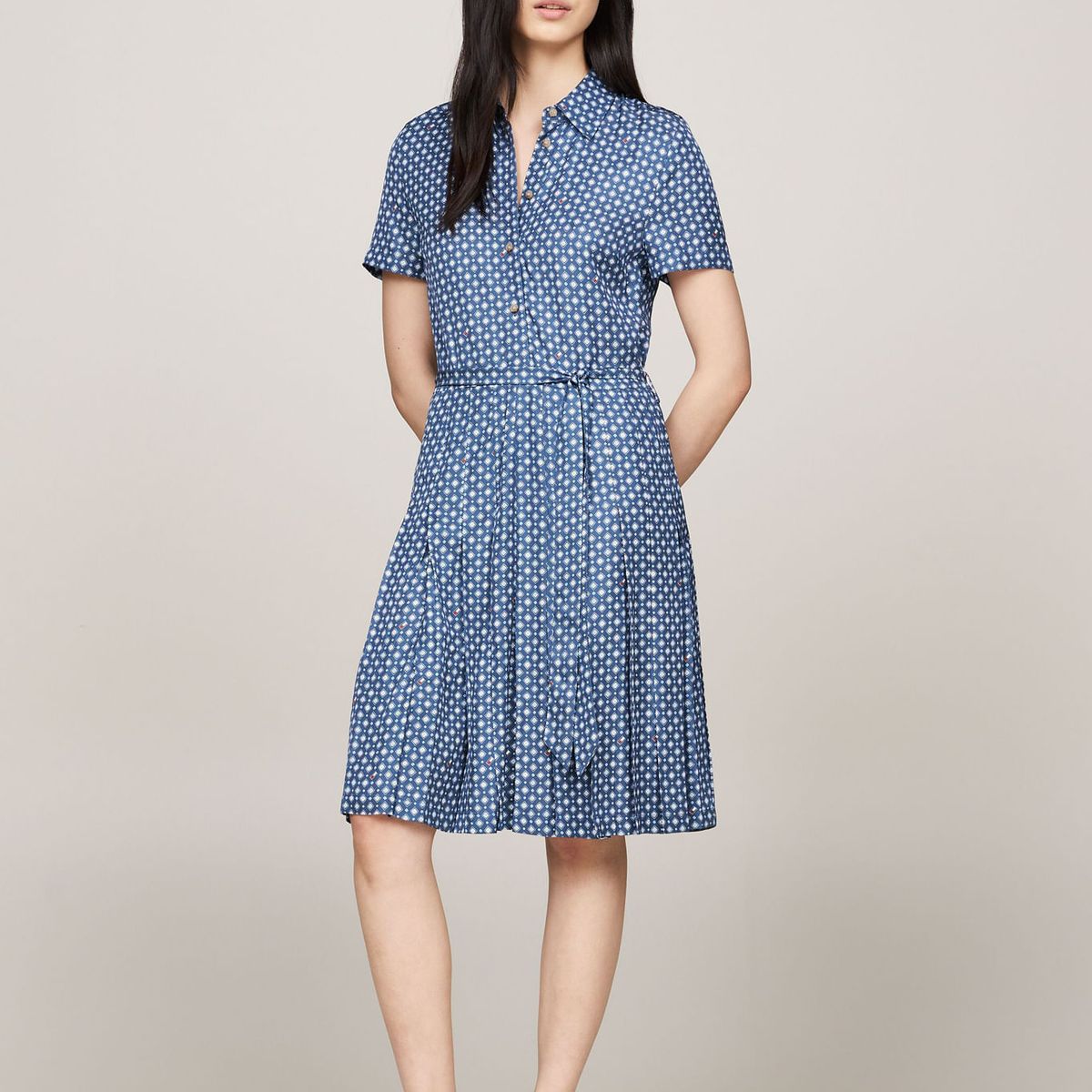 TOMMY HILFIGER - VESTIDO FOULARD PLEATED KNEE SHIRTDRES