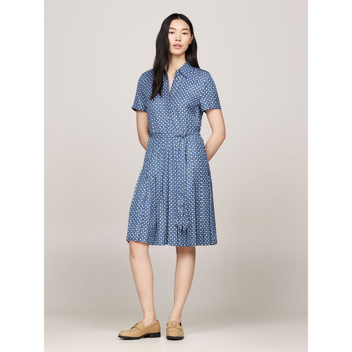 TOMMY HILFIGER - VESTIDO FOULARD PLEATED KNEE SHIRTDRES