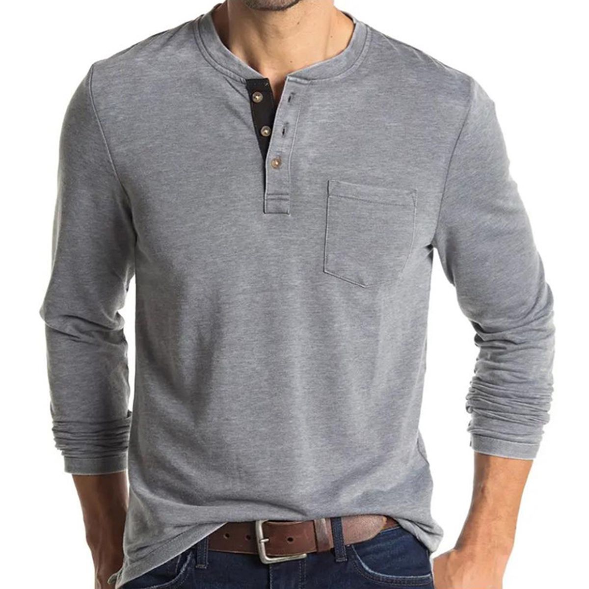TIOZONEY - Polera Manga Larga Algodón Hombre
