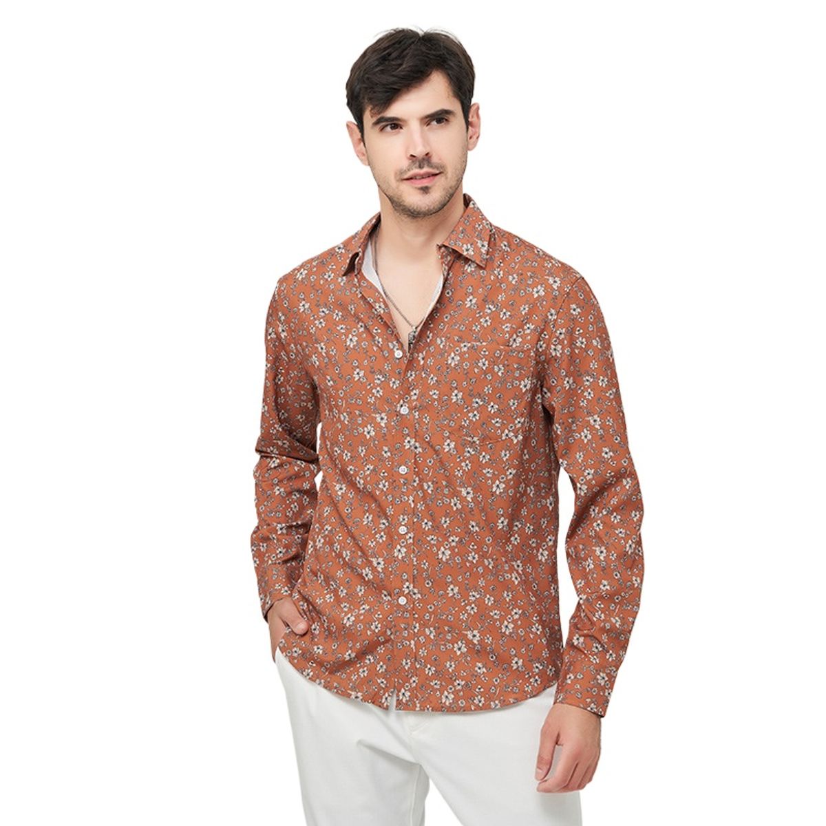 TIOZONEY - Camisa floral de manga larga