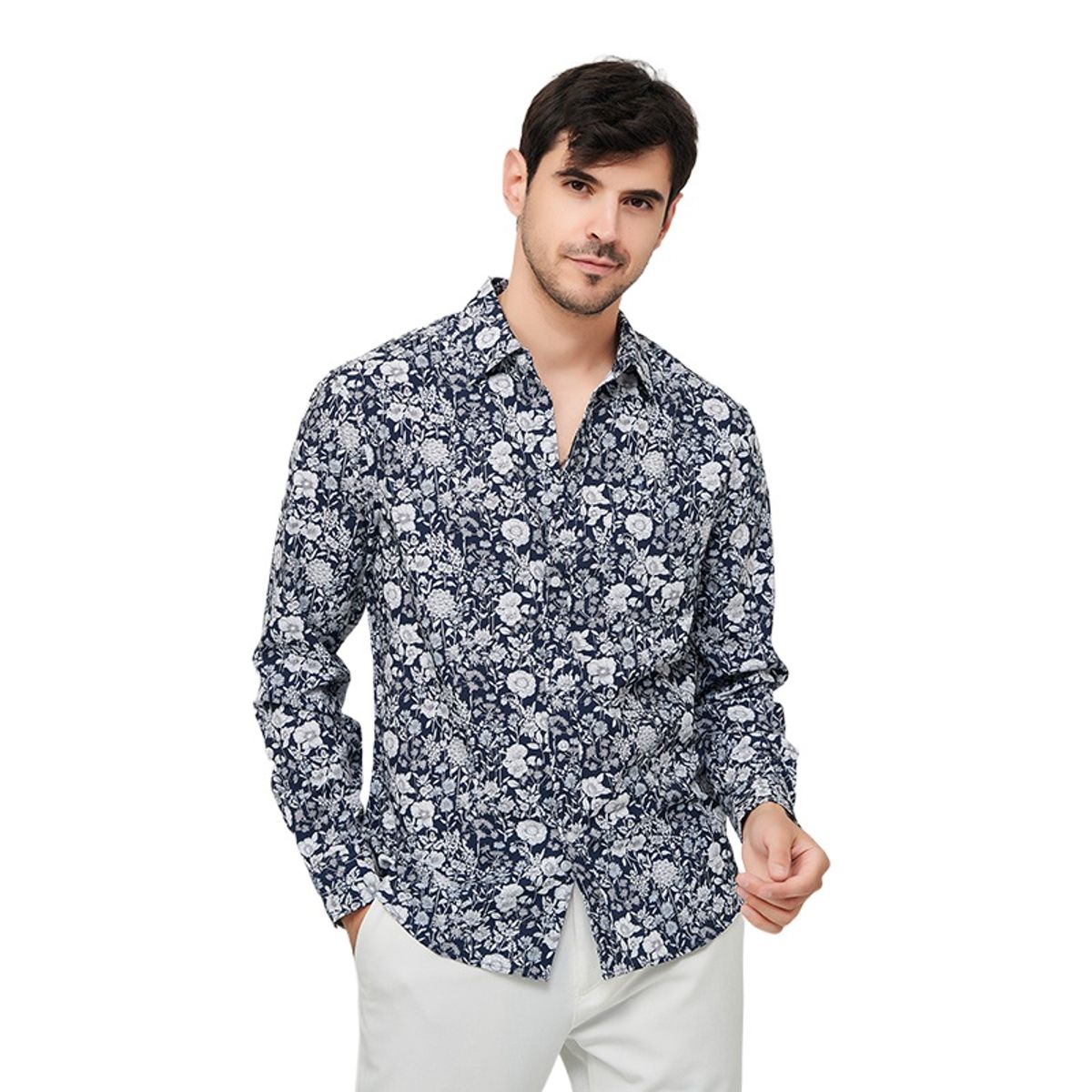 TIOZONEY - Camisa floral de manga larga