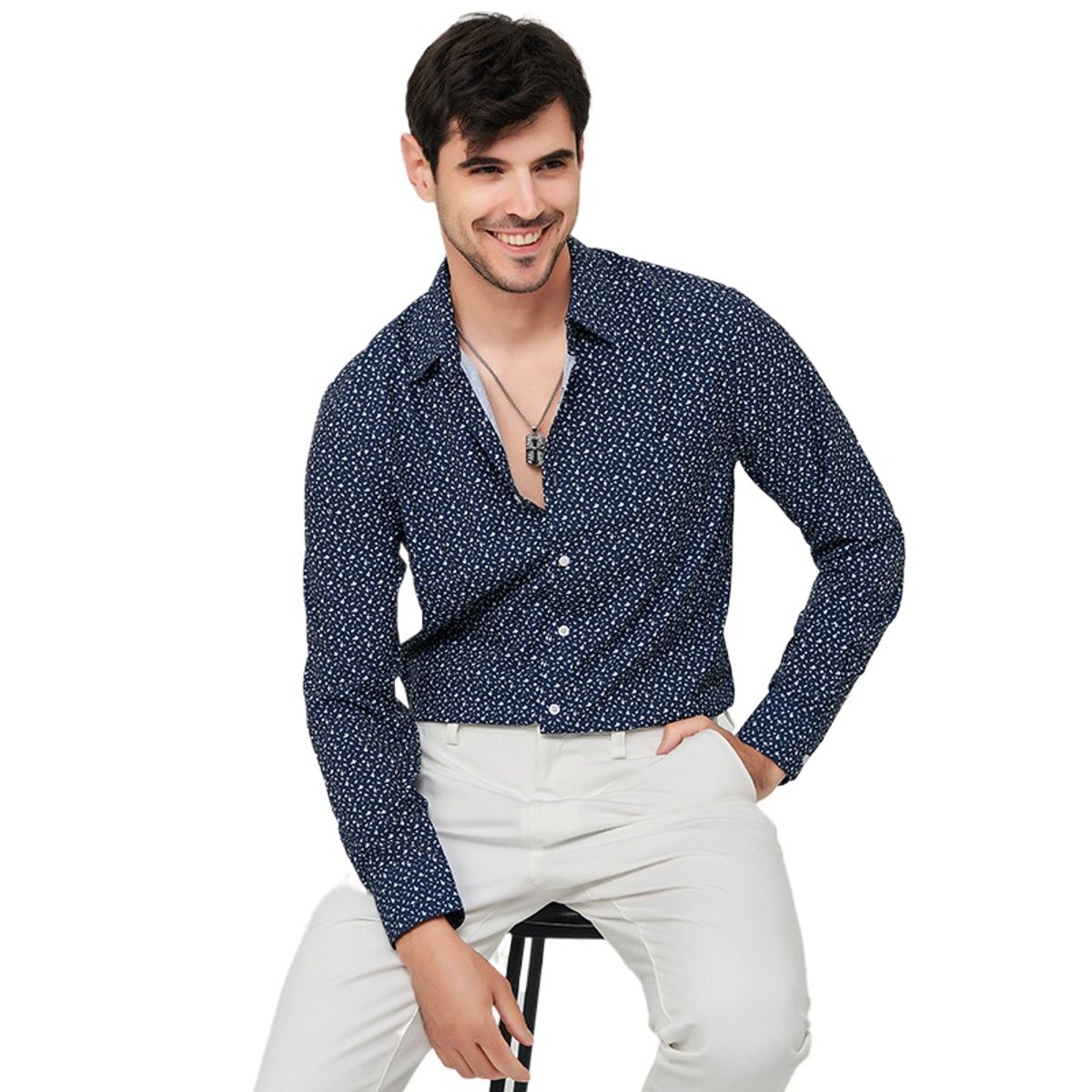 TIOZONEY - Camisa floral de manga larga