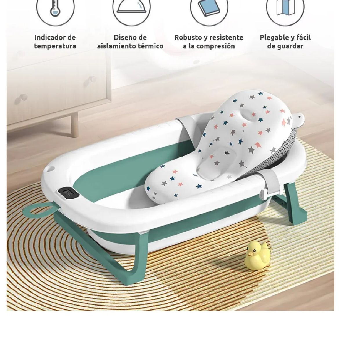 GENERICO - Tina bañera plegable con temperatura mas cojín para bebe