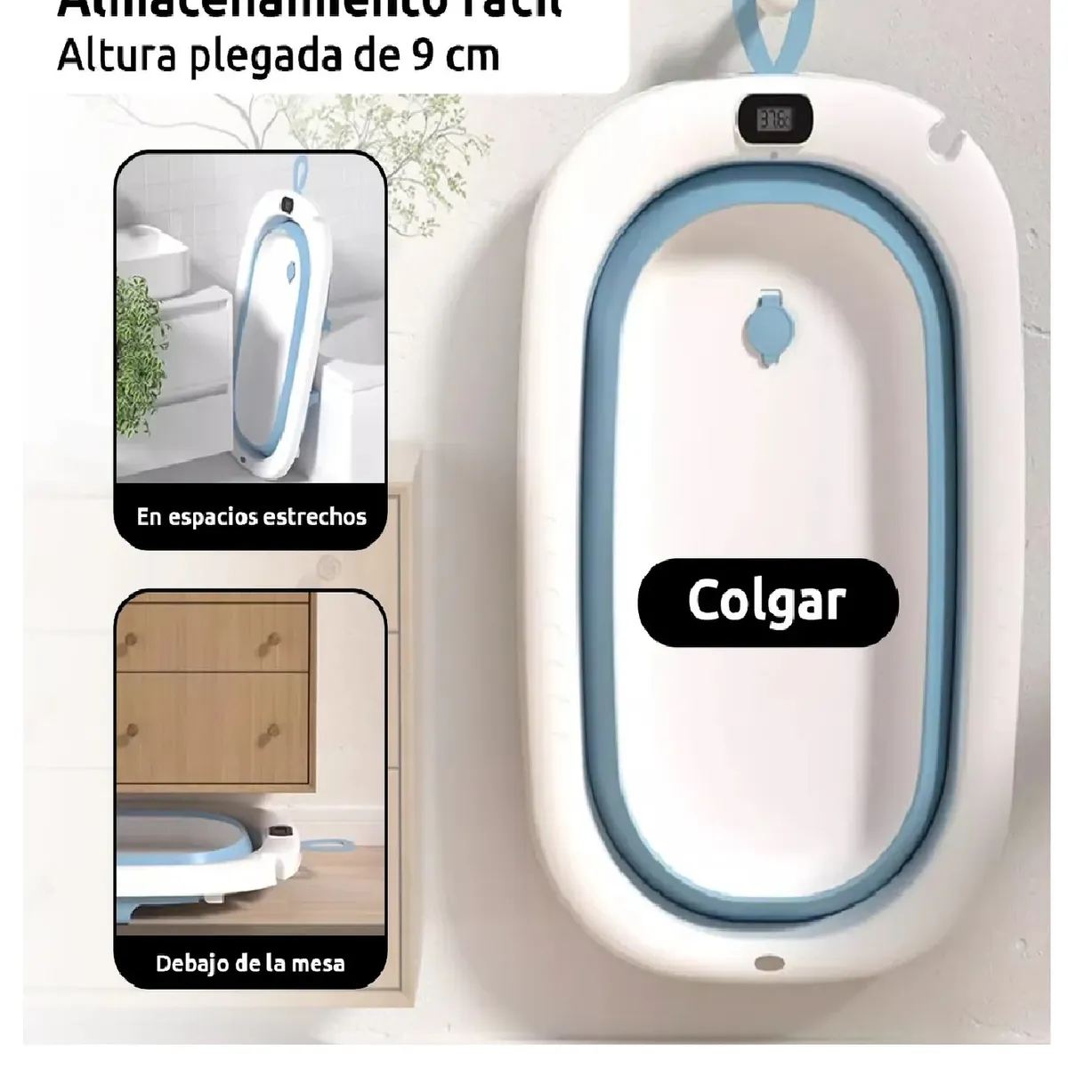 GENERICO - BAÑERA PLEGABLE CON TERMOMETRO  MAS COJIN PARA BEBES