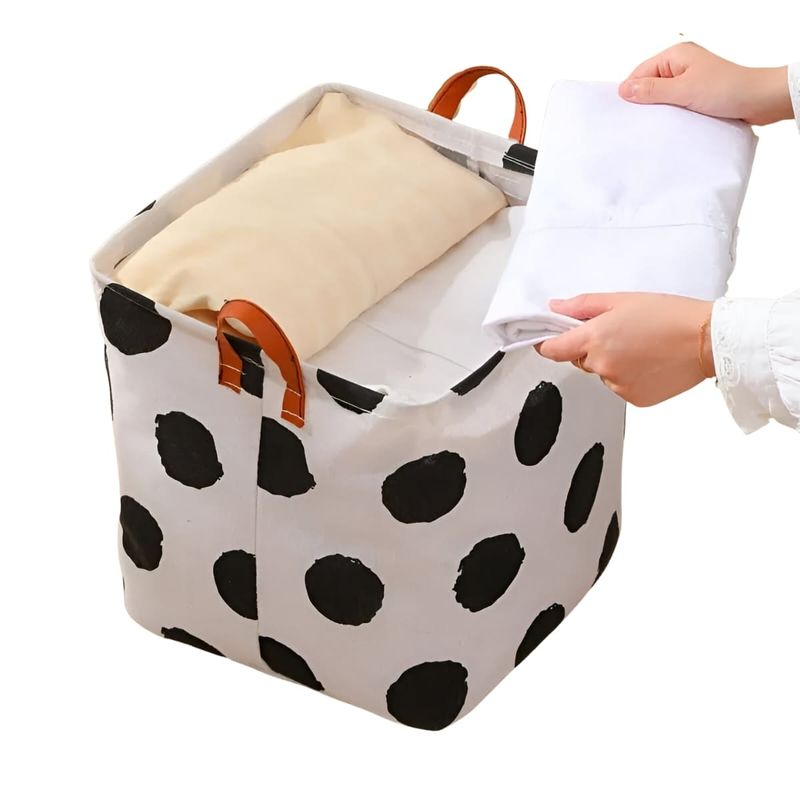 ELMEJORPRECIO - Cesta Multiuso Para Dormitorio Plegable De 33x33cm Círculos