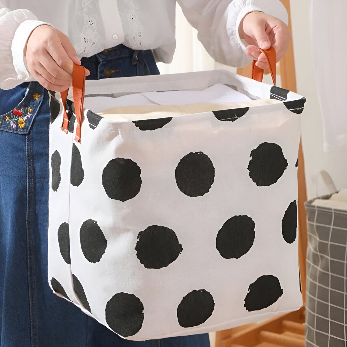 ELMEJORPRECIO - Cesta Multiuso Para Dormitorio Plegable De 33x33cm Círculos