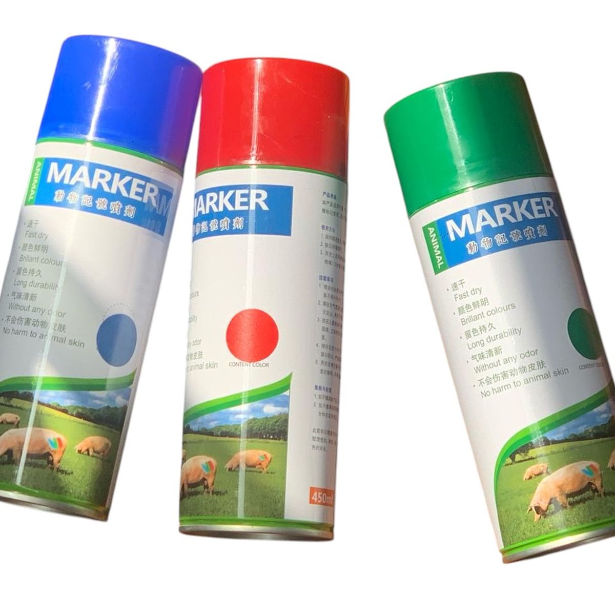 GENERICO - PACK X3 MARCADOR EN SPRAY PARA GANADO CERDOS VACAS OVEJAS 450ML