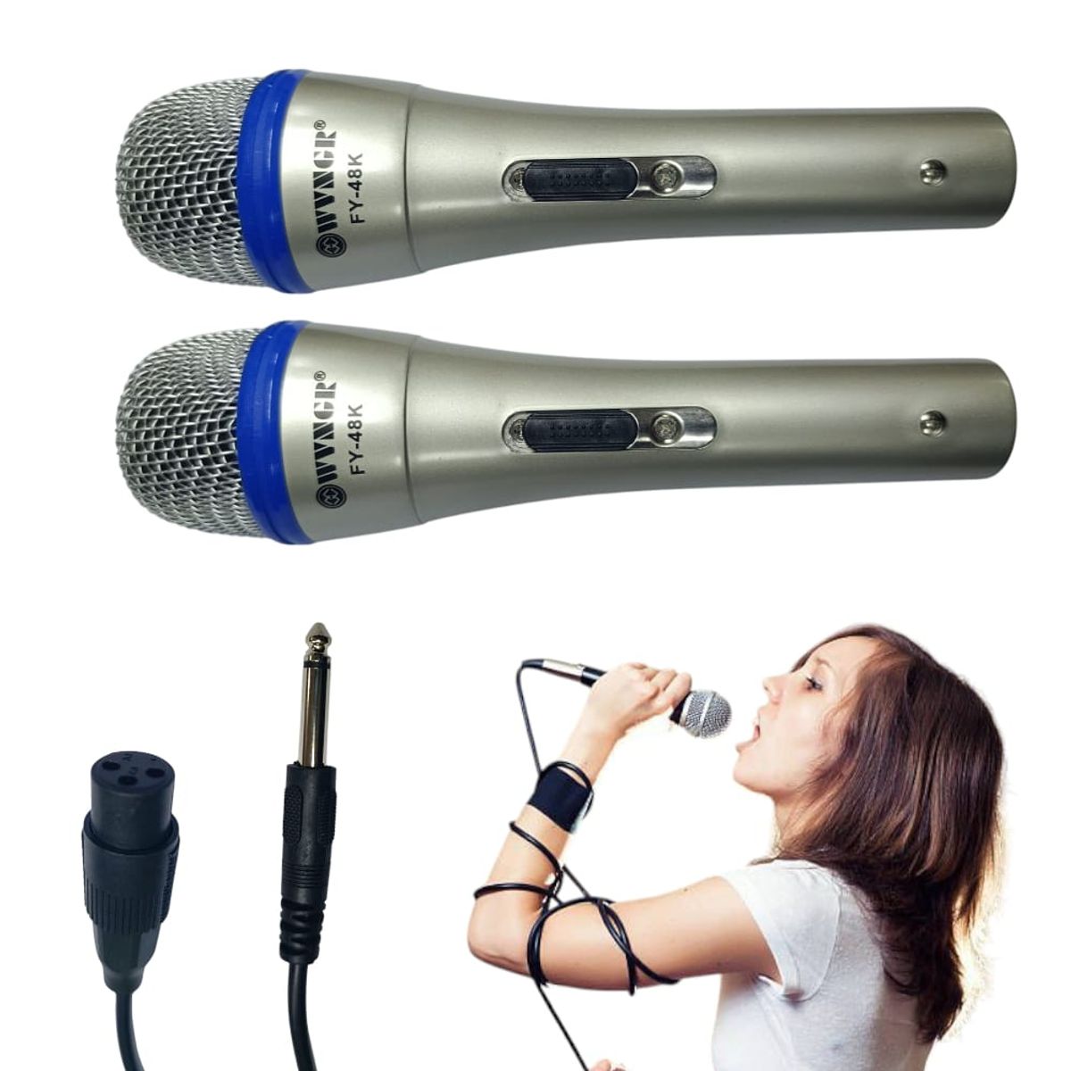 OEM - Set de 2 Micrófonos Karaoke WVNGR FY-48K, Plug 6.5mm