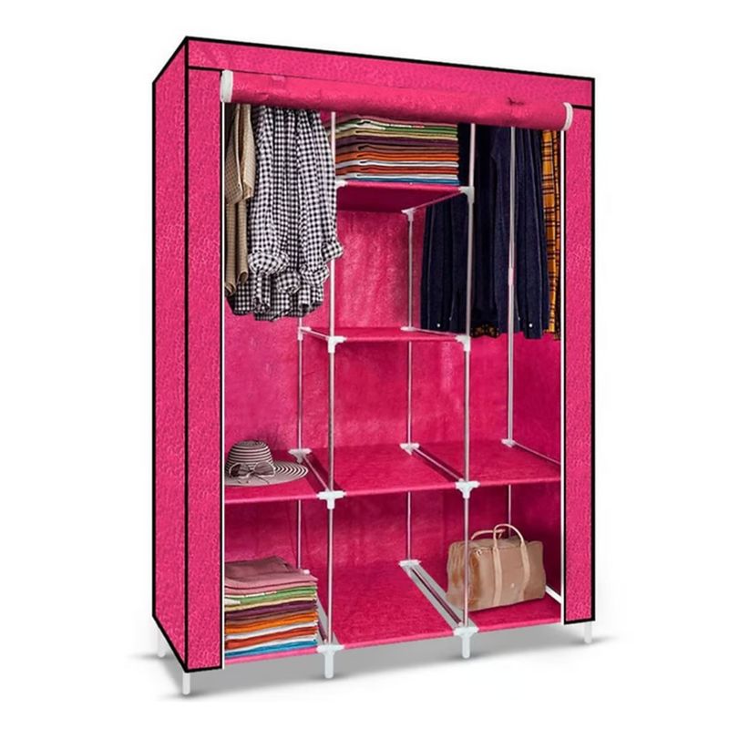 PENTHA - Ropero Armable de Tela Armario de 3 Cuerpos con 8 Divisiones Fucsia