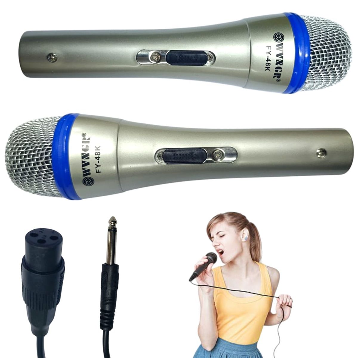 OEM - Set Karaoke WVNGR FY-48K, 2 Micrófonos con Cable 3.5m