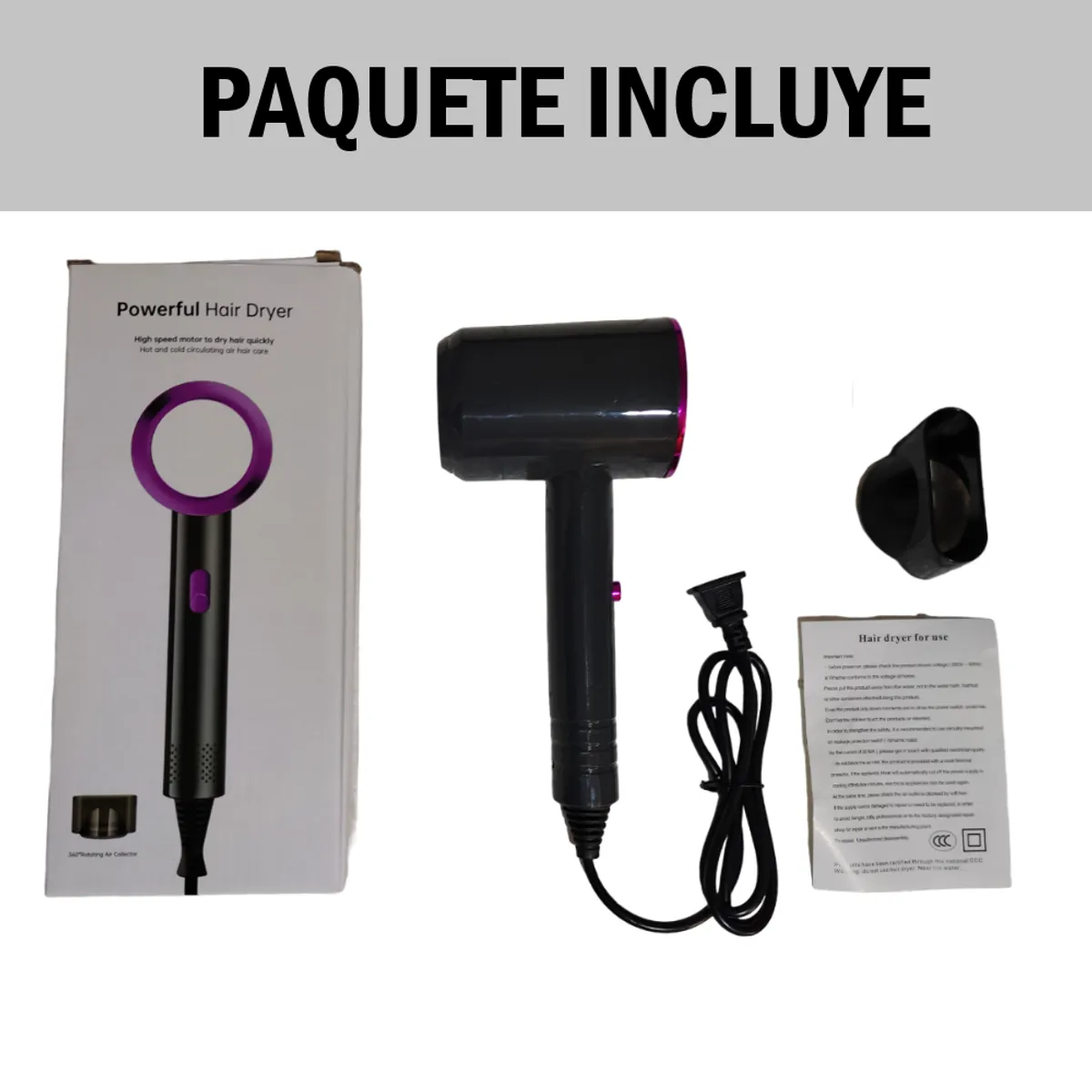 GENERICO - Secadora Potente Cabello 3 niveles - Negro