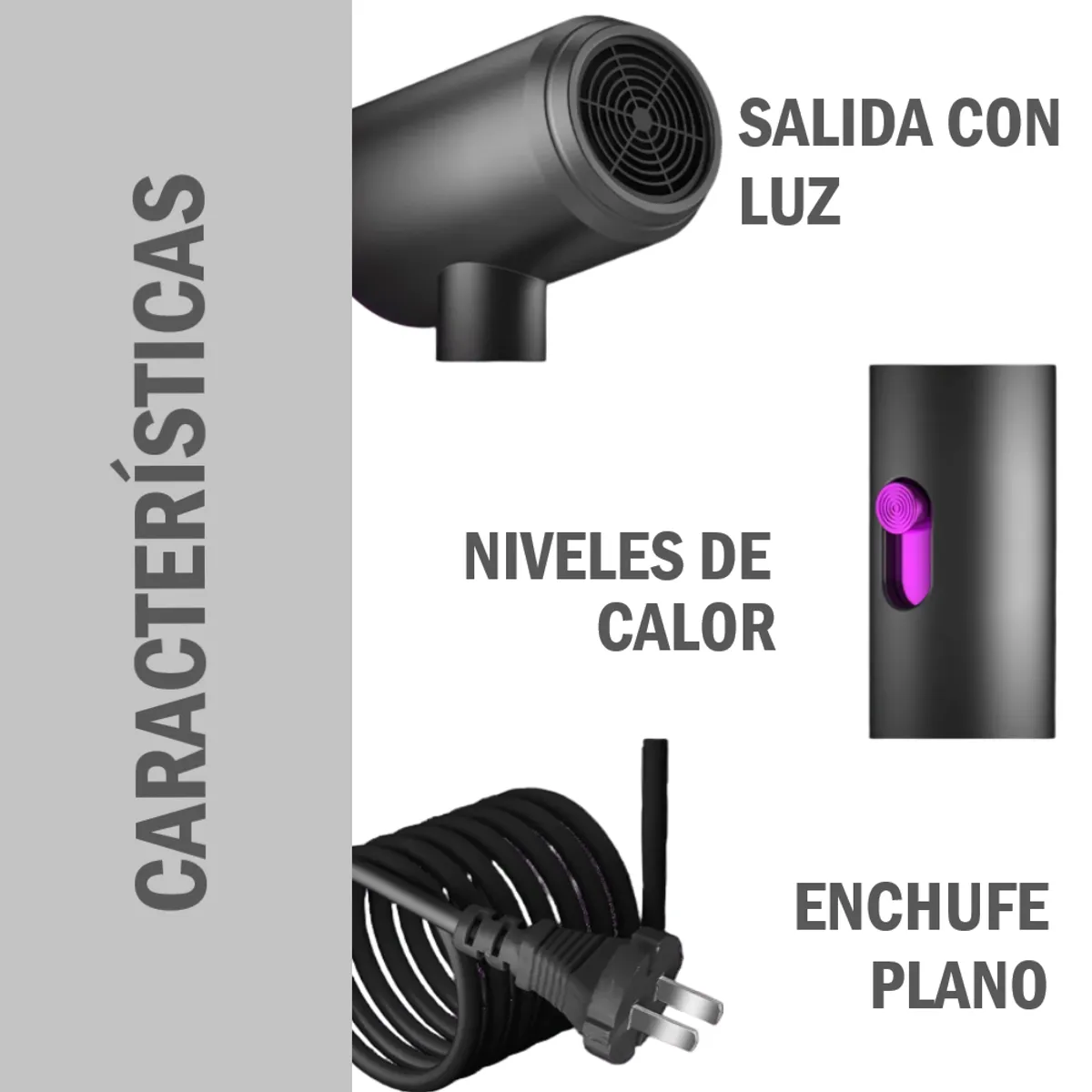 GENERICO - Secadora Potente Cabello 3 niveles - Negro