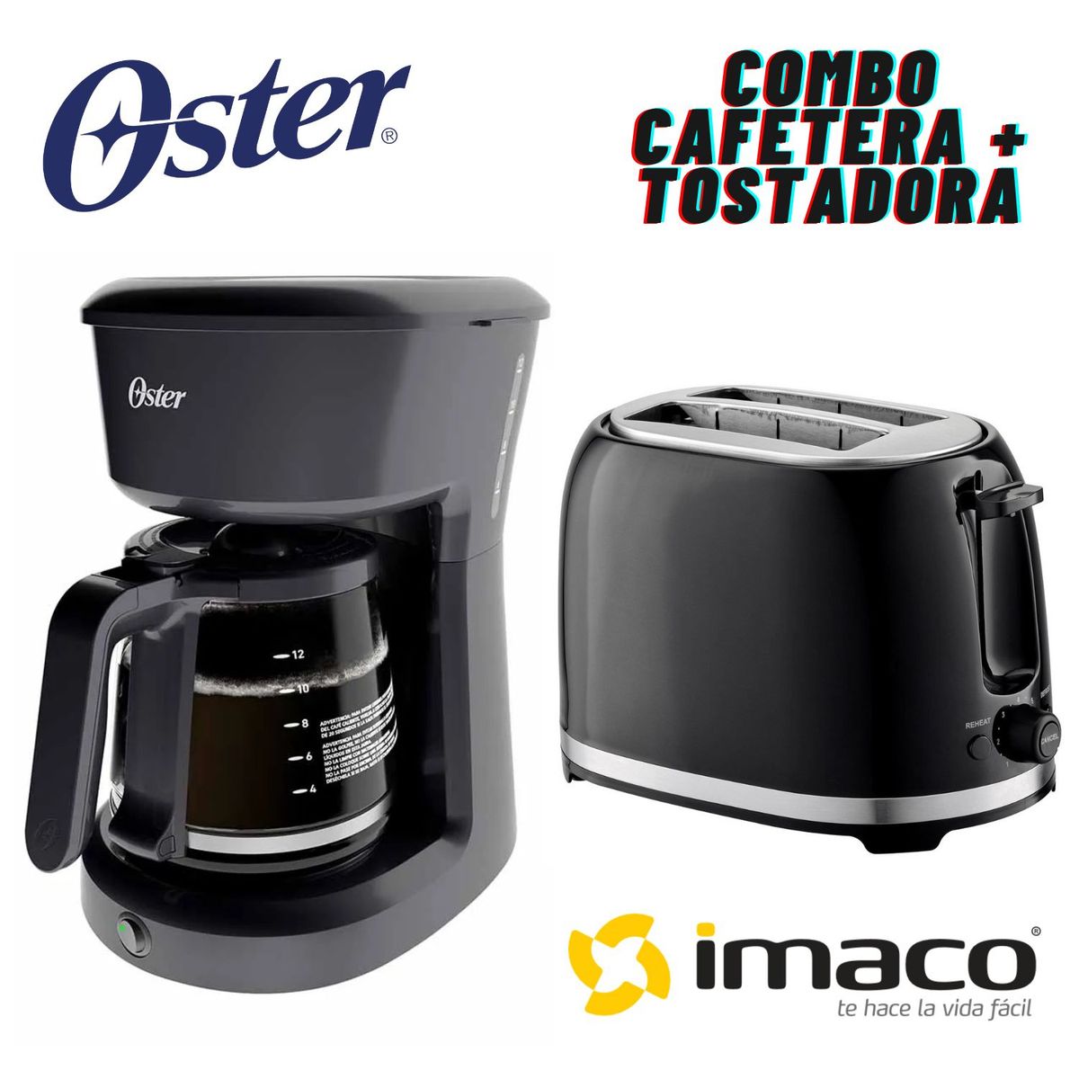 OSTER - Combo Cafetera Oster 12 tzas BVSTDCS121B + Tostadora Imaco IBT 2085N