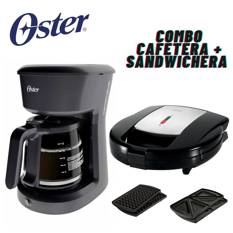 OSTER - Combo Cafetera Oster BVSTDCS121B + Sanguchera Waflera CKSTSM3892
