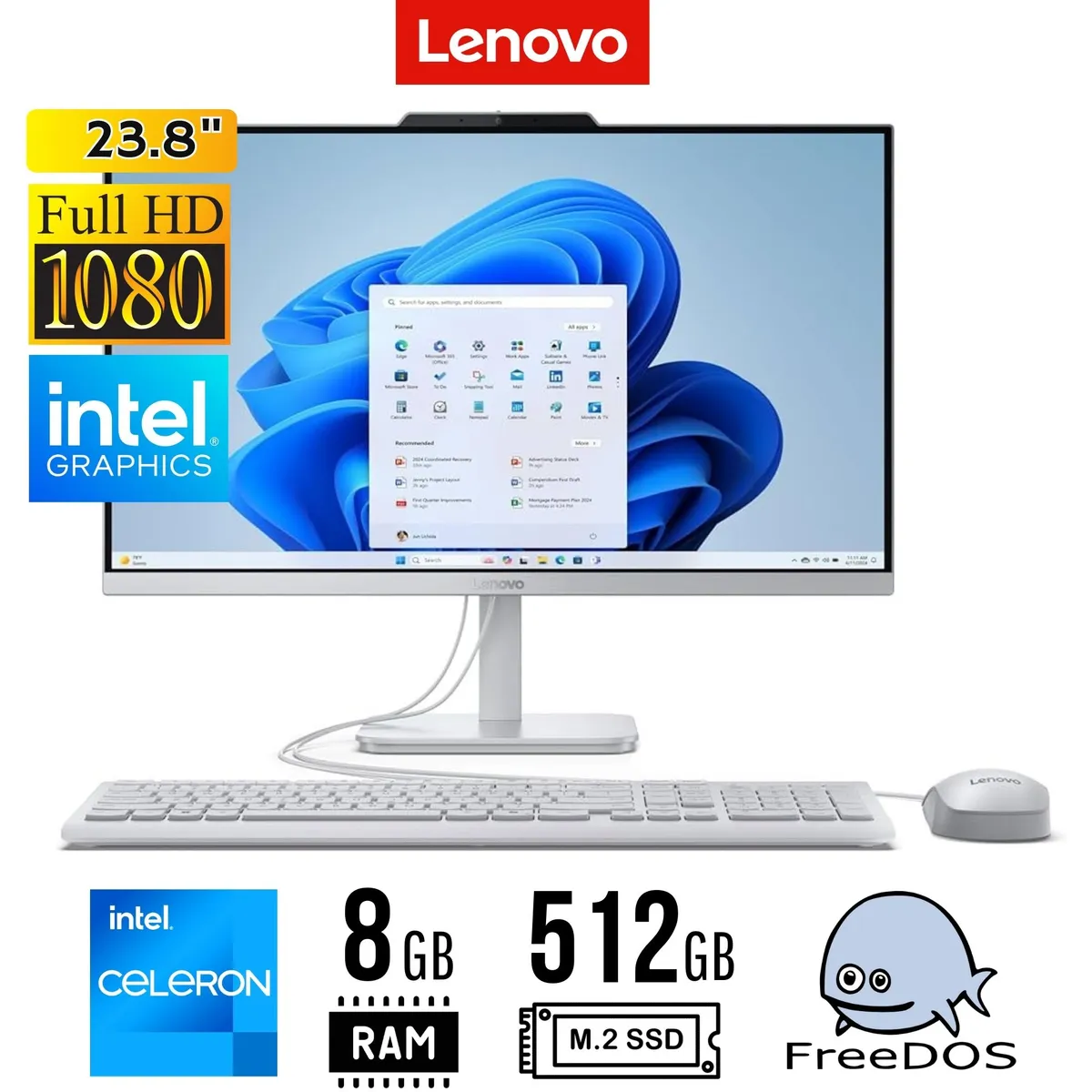 LENOVO - All In One Lenovo Lenovo A100 238 FHD INTEL CELERON N100 8GB 512GB SSD FREEDOS