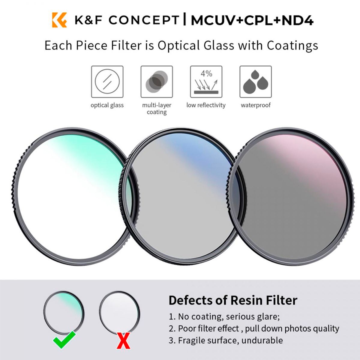K&F CONCEPT - FILTRO K&F CONCEPT KIT x3 UV + CPL + ND4 62MM SKU1941