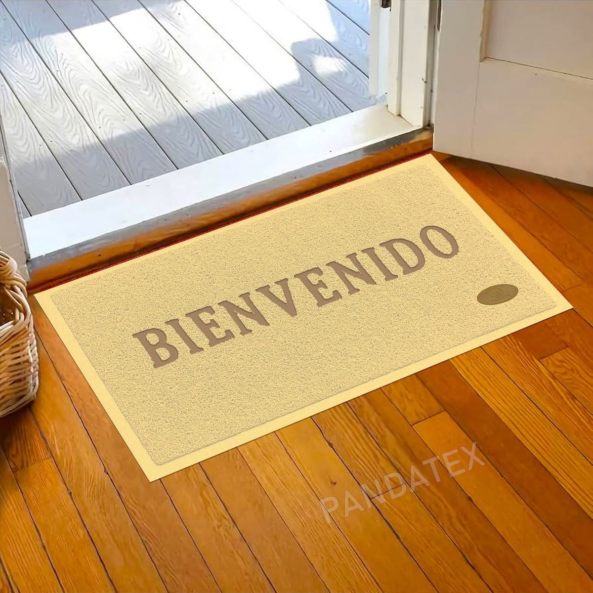 SM - ALFOMBRA BIENVENIDO ANTIDESLIZANTE CON BORDES 38X58 CM BEIGE
