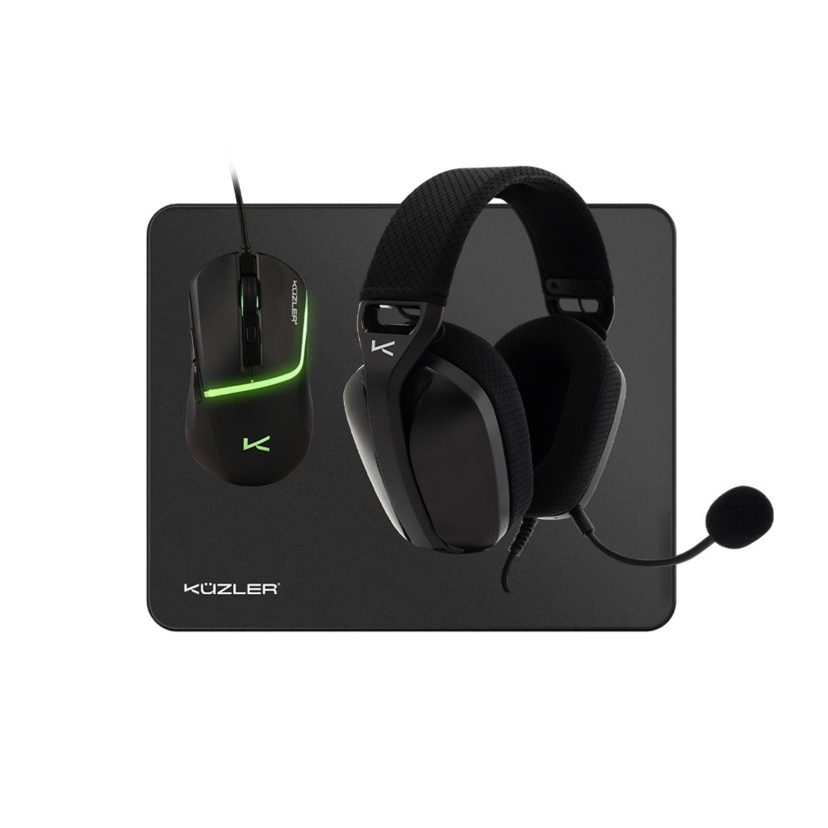 KUZLER - Combo Gamer 3 en 1: Audífonos + Mouse + Mousepad Antideslizante