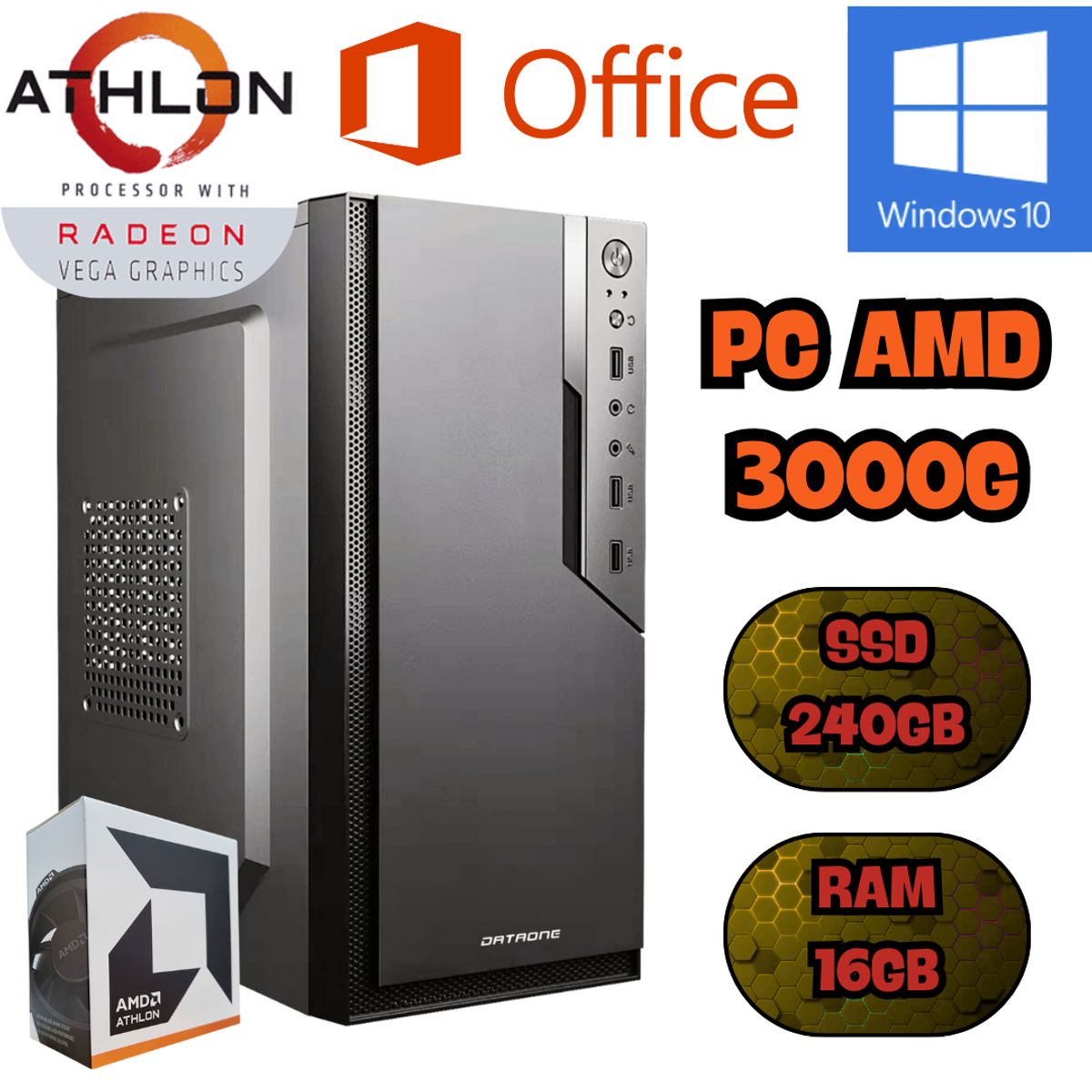 AMD - COMPUTADORA PC AMD ATHLON 3000G RADEON VEGA SSD 240GB RAM 16GB