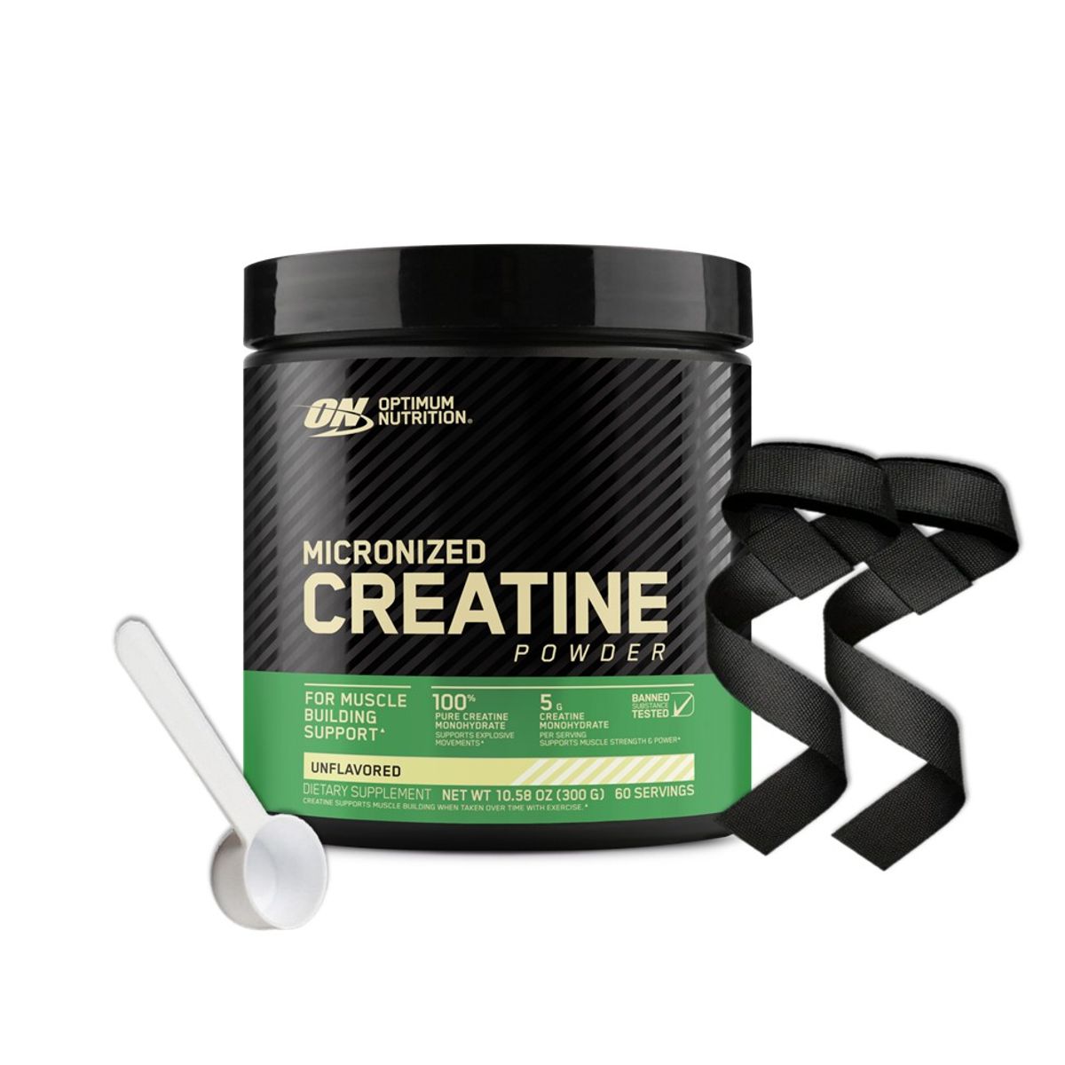 OPTIMUN NUTRITION - Creatina Monohidratada ON 300 Gr Creatine Powder +Straps +Scoop
