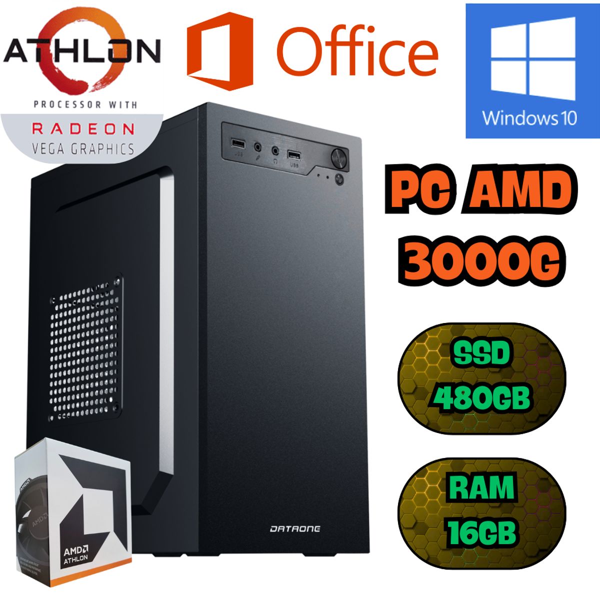 AMD - COMPUTADORA PC AMD ATHLON 3000G RADEON VEGA SSD 500GB RAM 16B