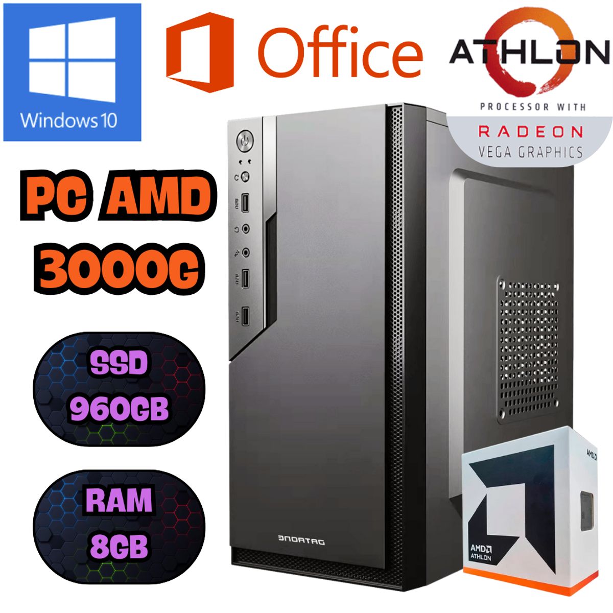 AMD - COMPUTADORA PC AMD ATHLON 3000G RADEON VEGA SSD 960GB RAM 8GB