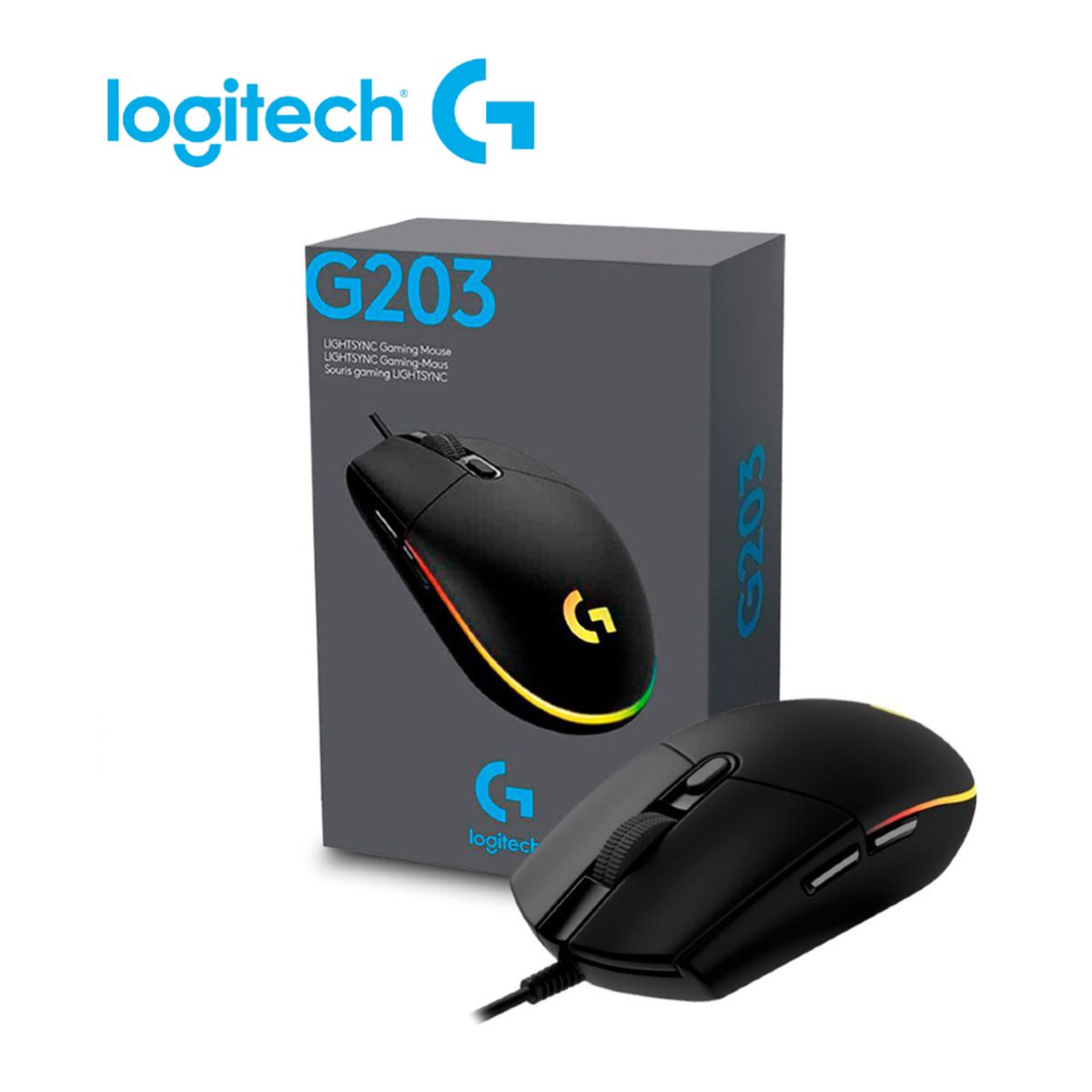 LOGITECH - MOUSE LOGITECH G203 LIGHTSYNC OPTICAL 8000 DPI RGB CON CABLE NEGRO