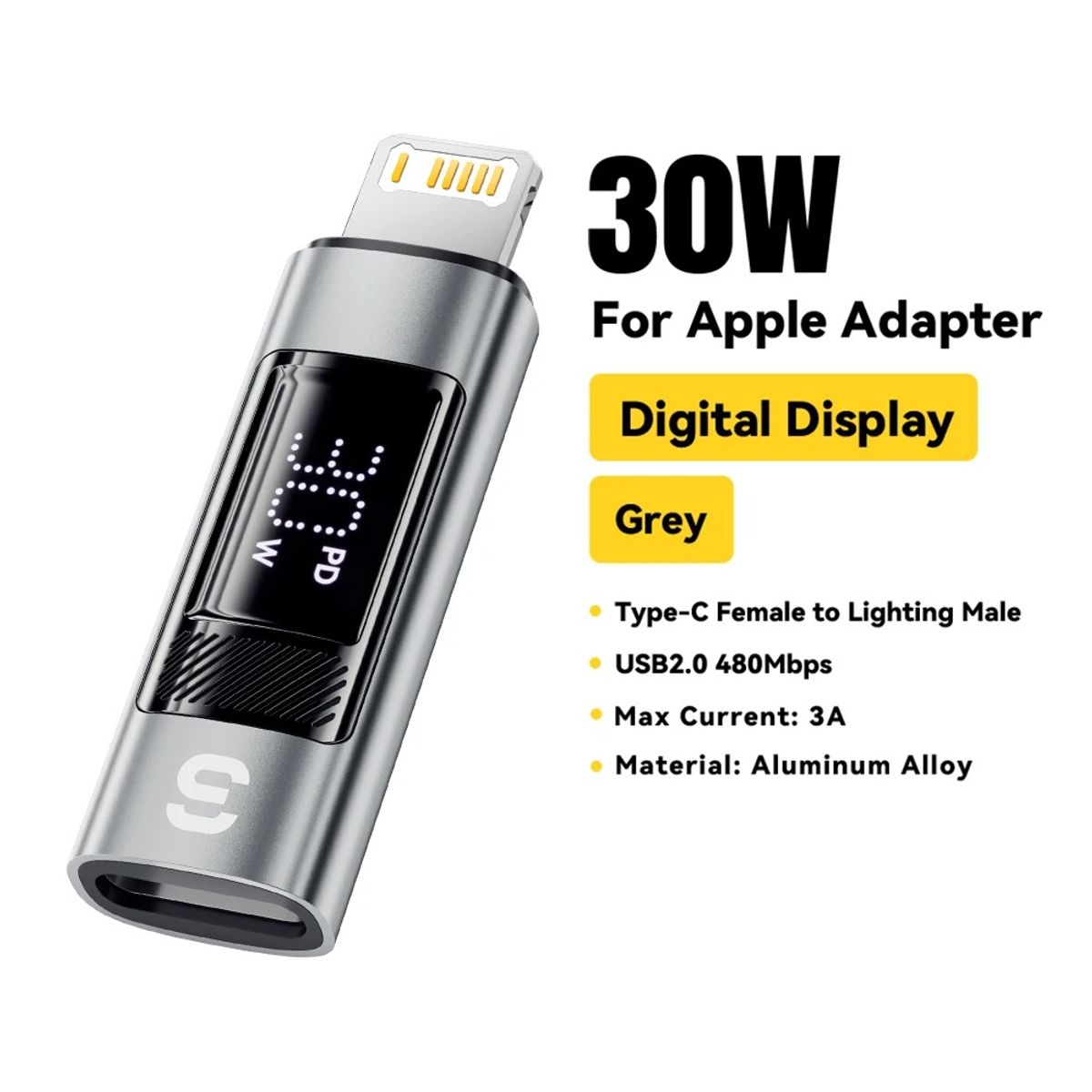 OEM - Adaptador OTG Lightning a Tipo C con Pantalla Digital  30W