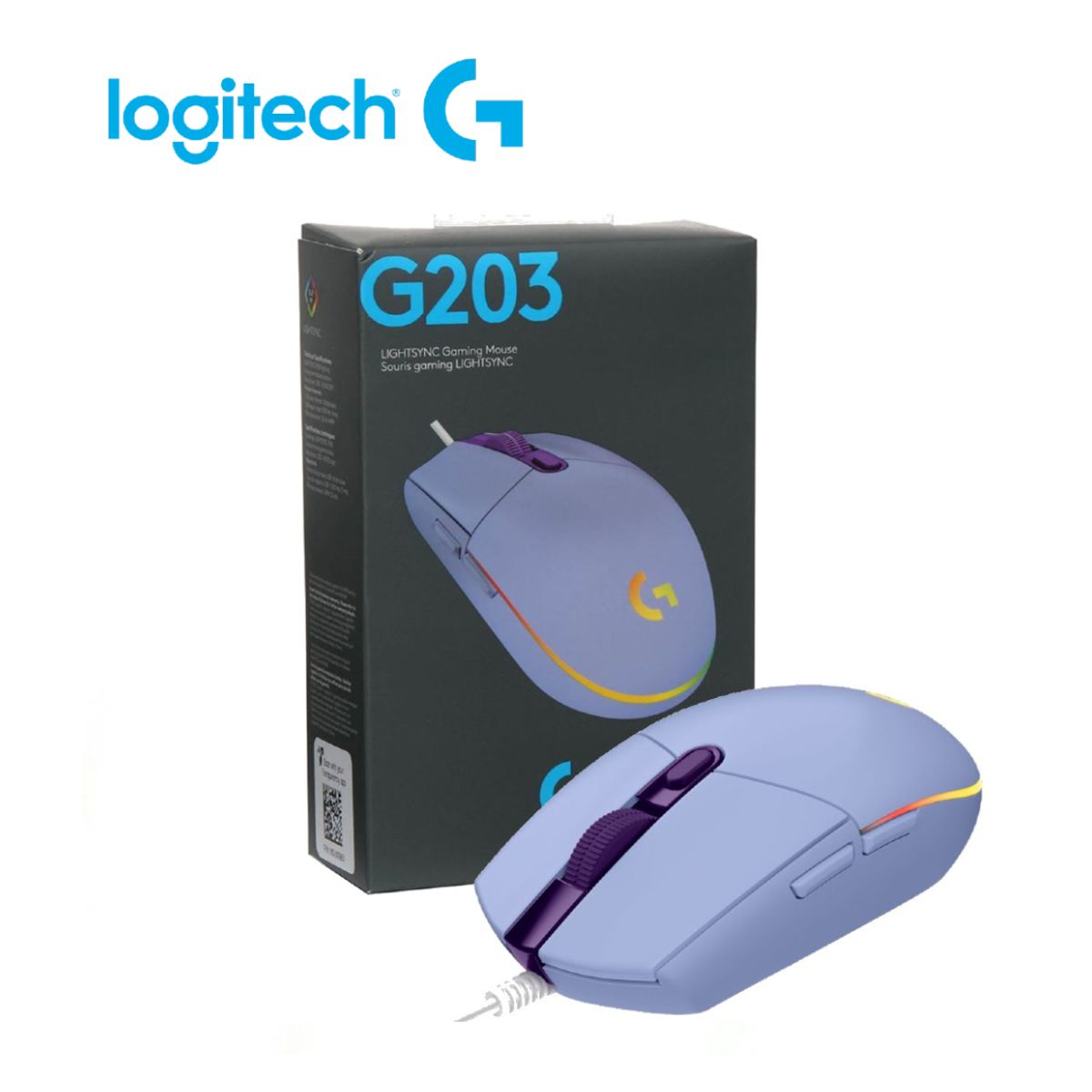 LOGITECH - MOUSE LOGITECH G203 LIGHTSYNC OPTICAL 8000 DPI RGB CON CABLE LILA