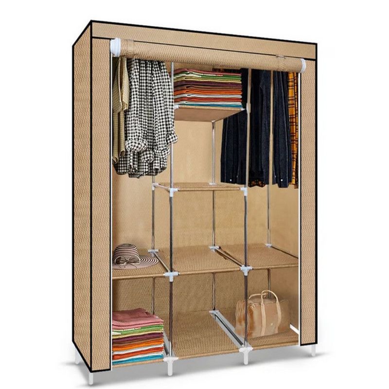 OEM - Ropero Armable de Tela Armario de 3 Cuerpos con 8 Divisiones Beige