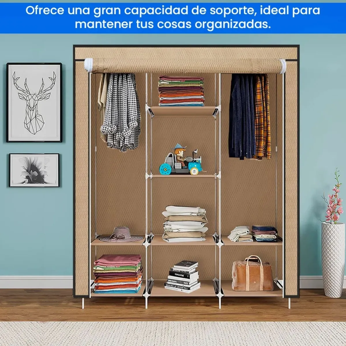 PENTHA - Ropero Armable de Tela 3 Cuerpos Con 8 Divisiones Color Aleatorio