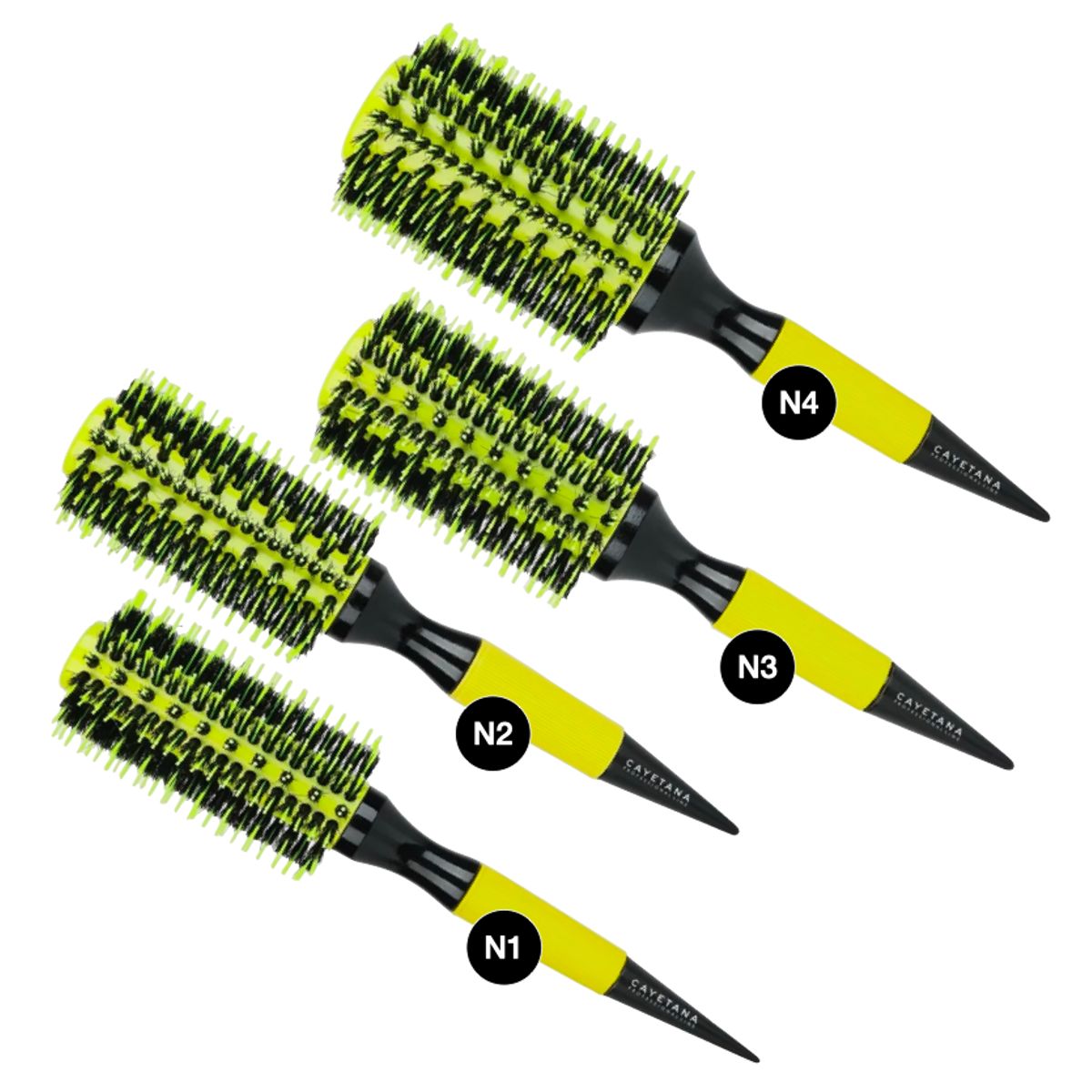 CAYETANA - KIT X4 CEPILLOS DE CABELLO CERDAS MIXTAS MANGO DE MADERA